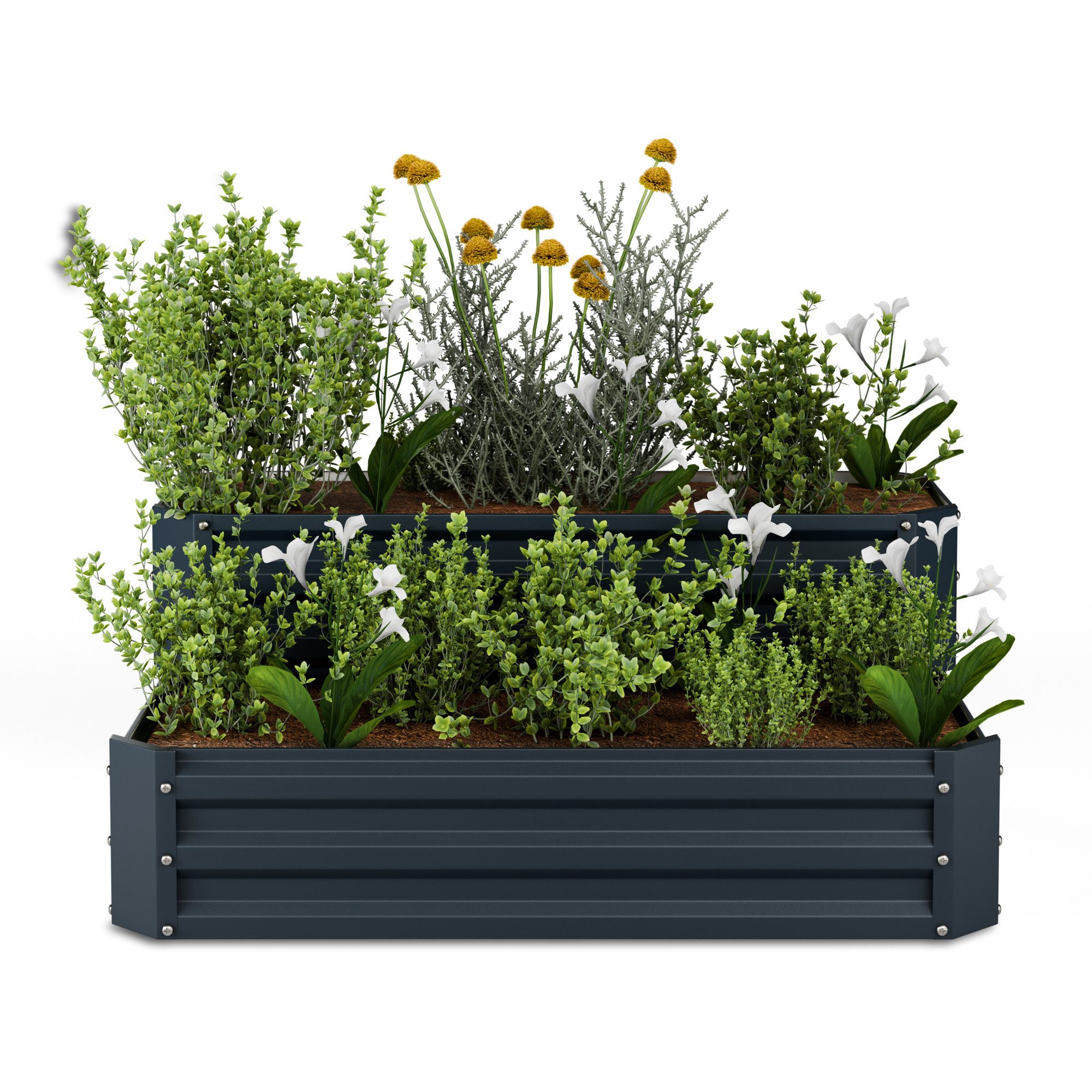 blumfeldt Hochbeet High Grow Hochbeet 2 Ebenen 405 L (Set), Pflanzkübel Outdoor Balkon außen groß Stahl Garten