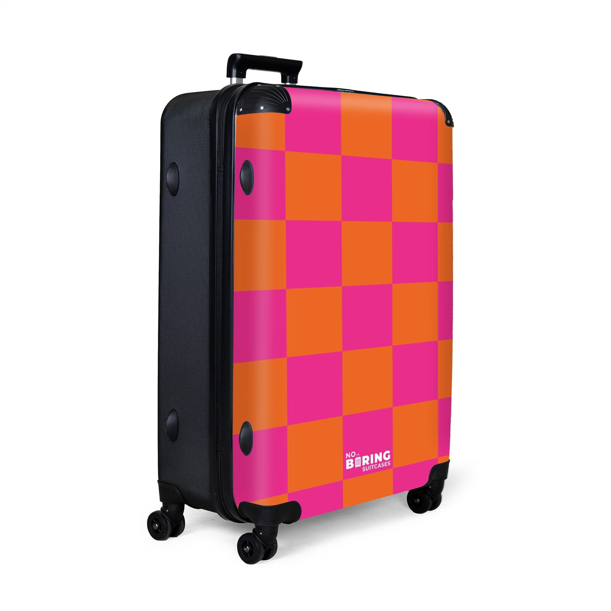 NoBoringSuitcases.com© Hartschalen-Trolley Rosa mit orangefarbenem Schachbr günstig online kaufen