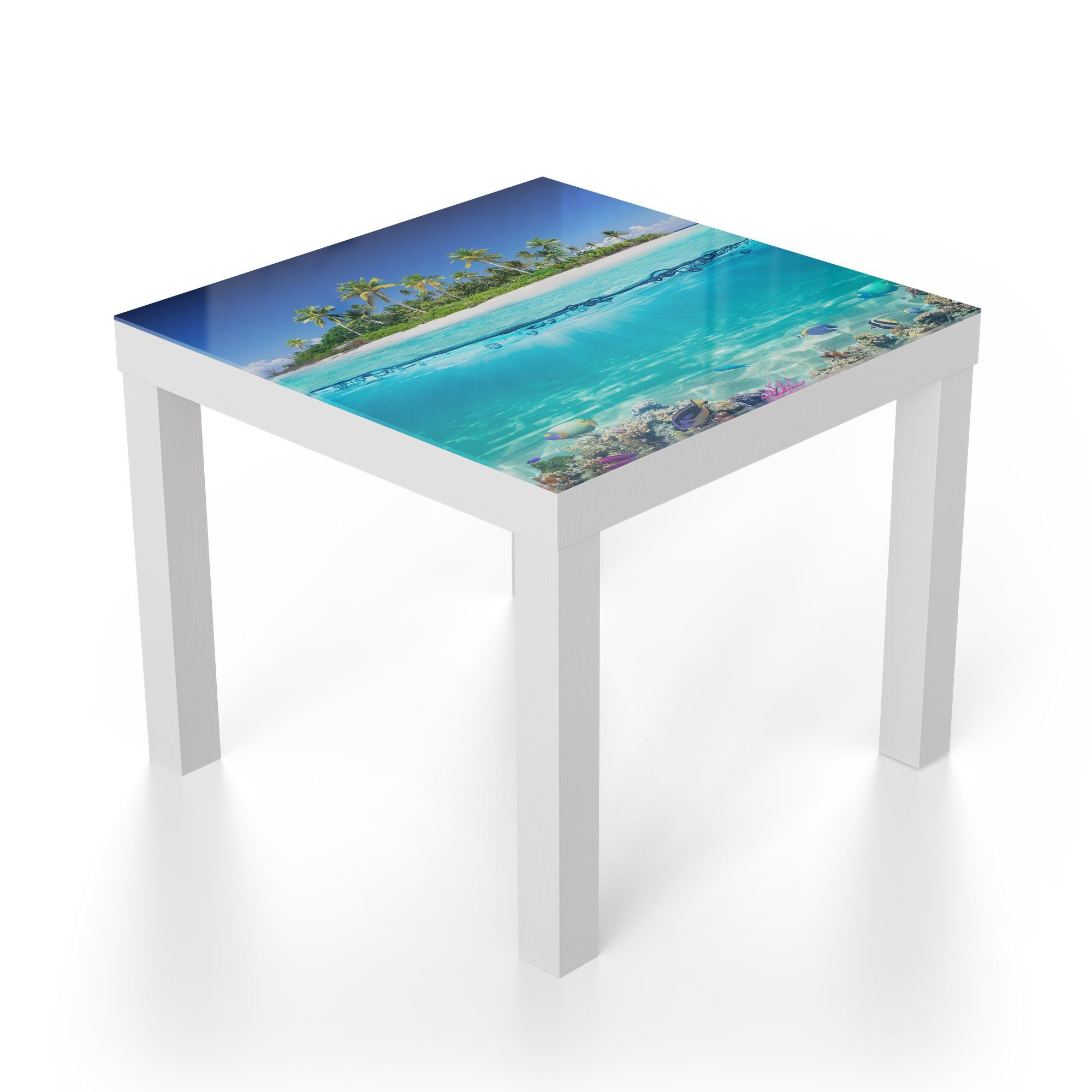 Glas modern Glastisch Meer', im Couchtisch Beistelltisch DEQORI tropischen Weiß 'Insel