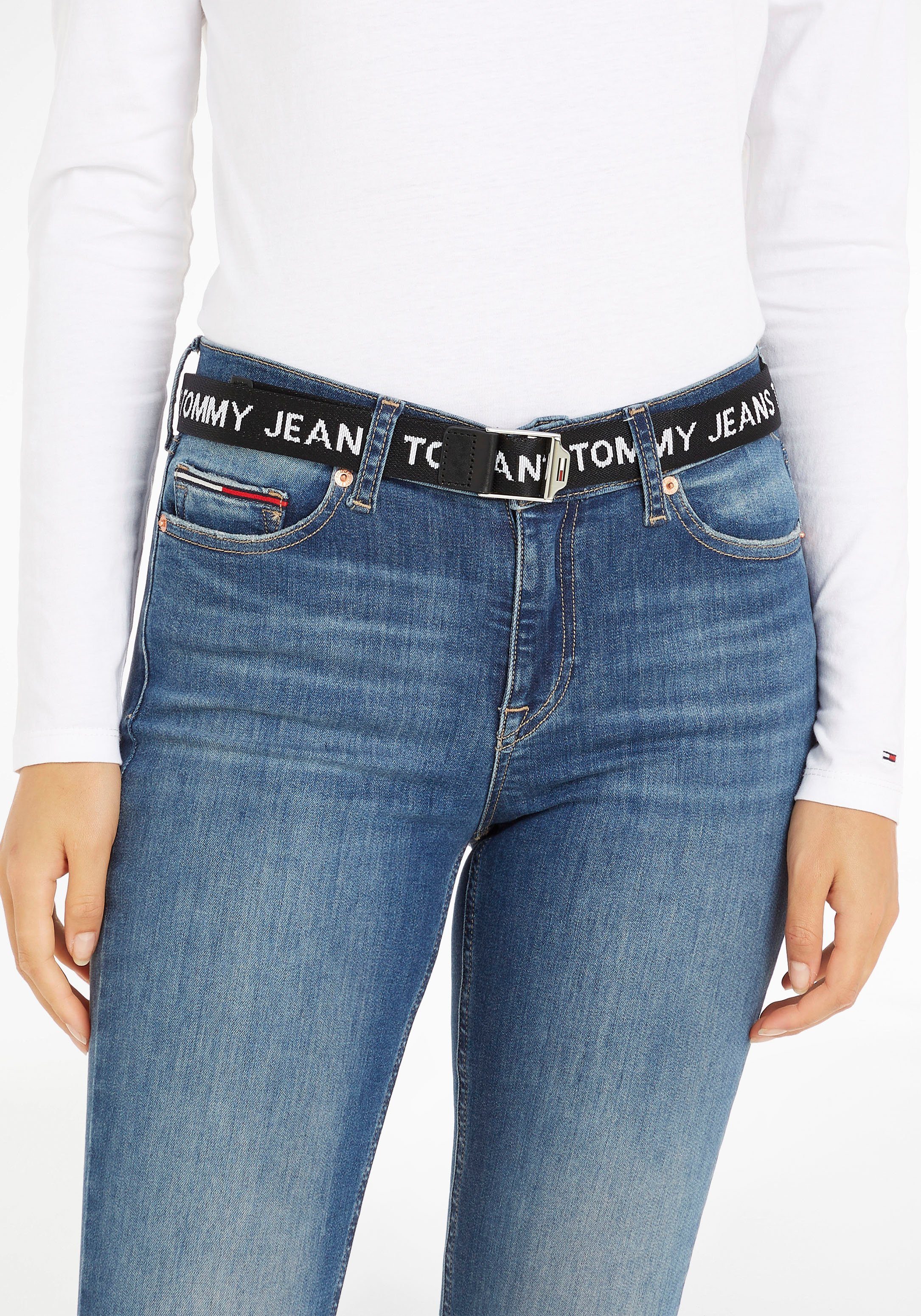 Schriftzug durchgängigem Essential schwarz mit Jeans Webbing Tommy Stoffgürtel Jeans Tommy Belt