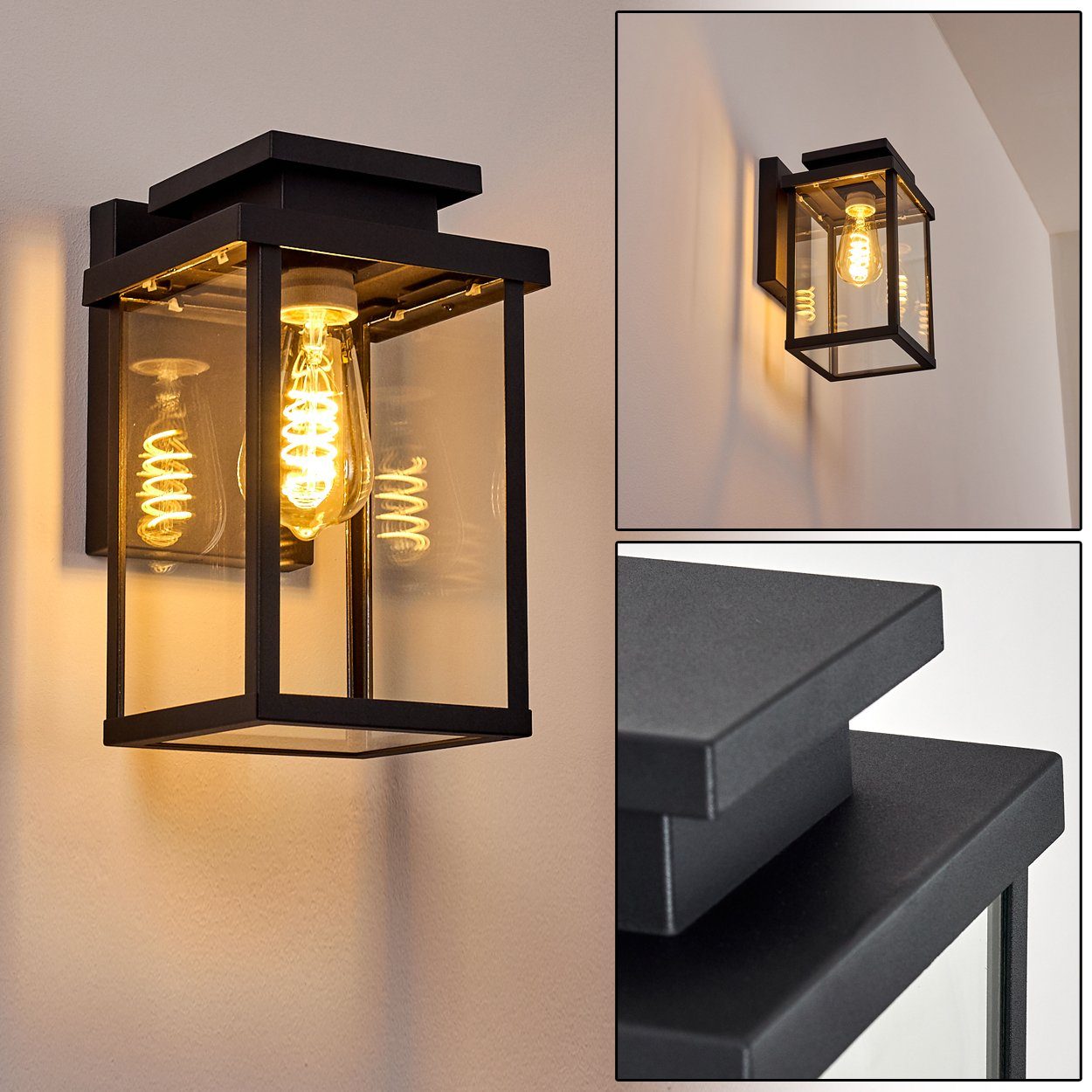 für schwarz, Außenleuchte den Wandaußenleuchte mit Wandlampe Eingangsbereich Metall/Glas Außen-Wandleuchte abwärts aus in Leuchtmittel, Lichteffekt moderne ohne hofstein E27, »Poggio«