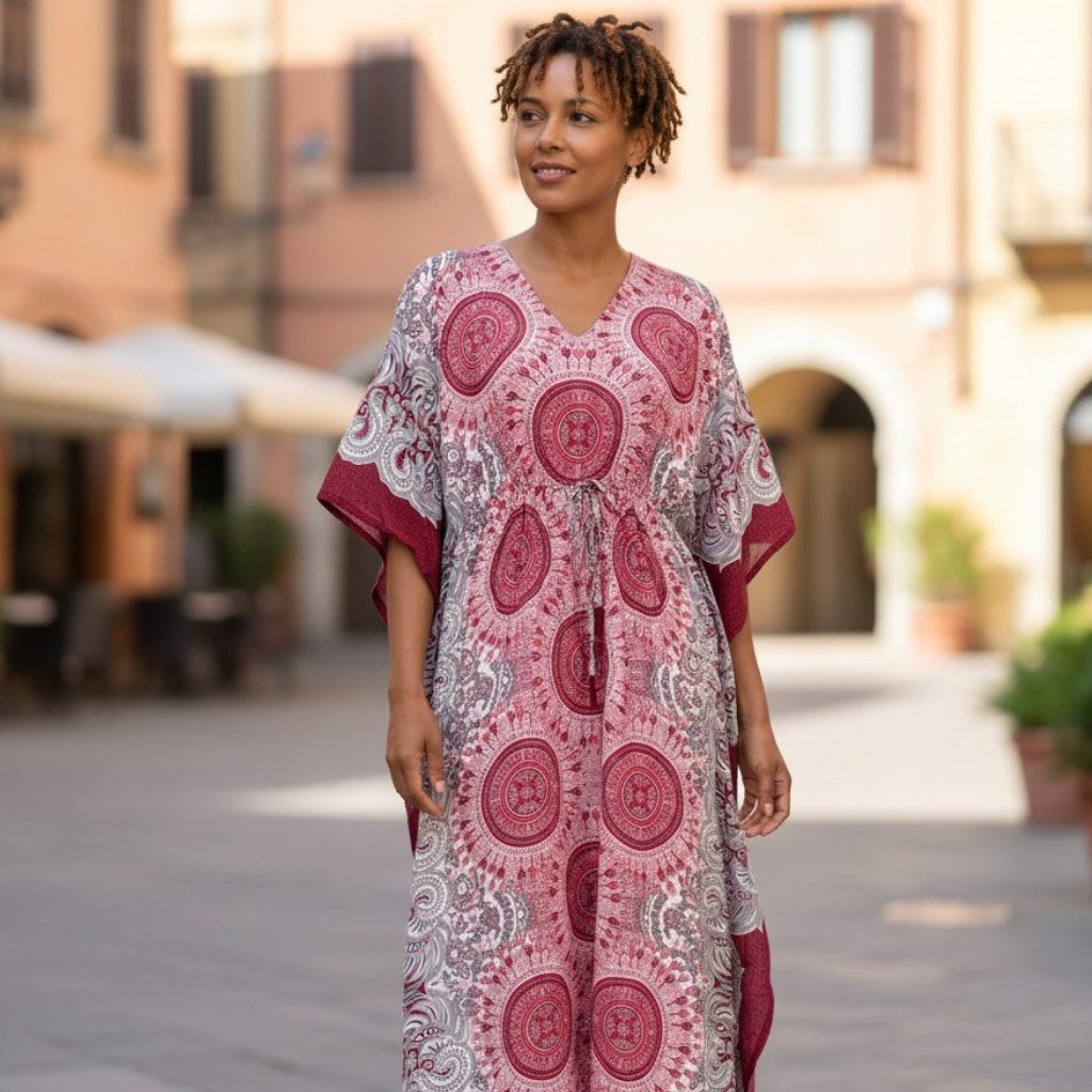 Guru-Shop Midikleid Ponchokleid, Kaftan, Maxikleid, Strandkleid - rot alter günstig online kaufen