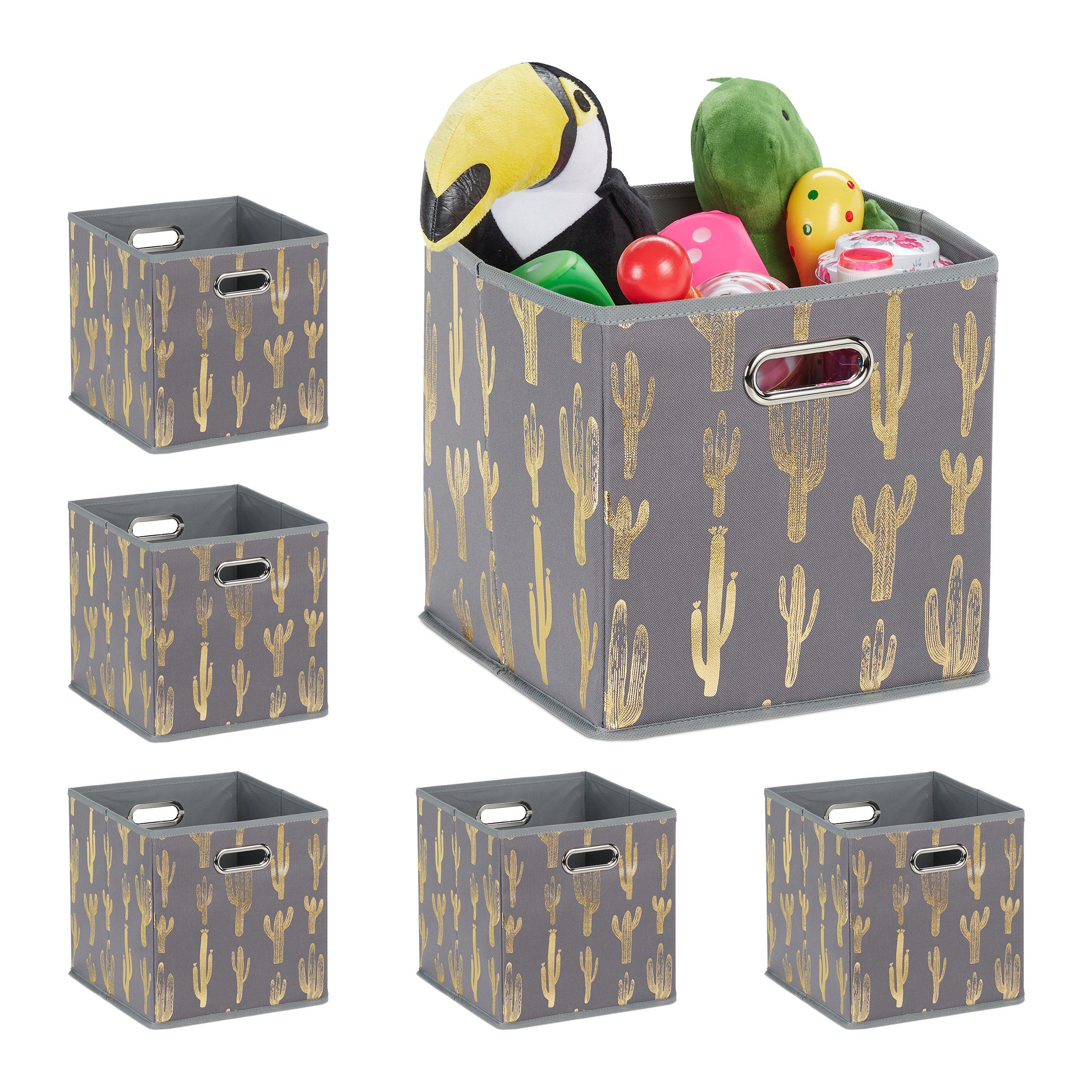 Regalkorb 6 x Quadratische Faltbox mit Kaktusmotiv