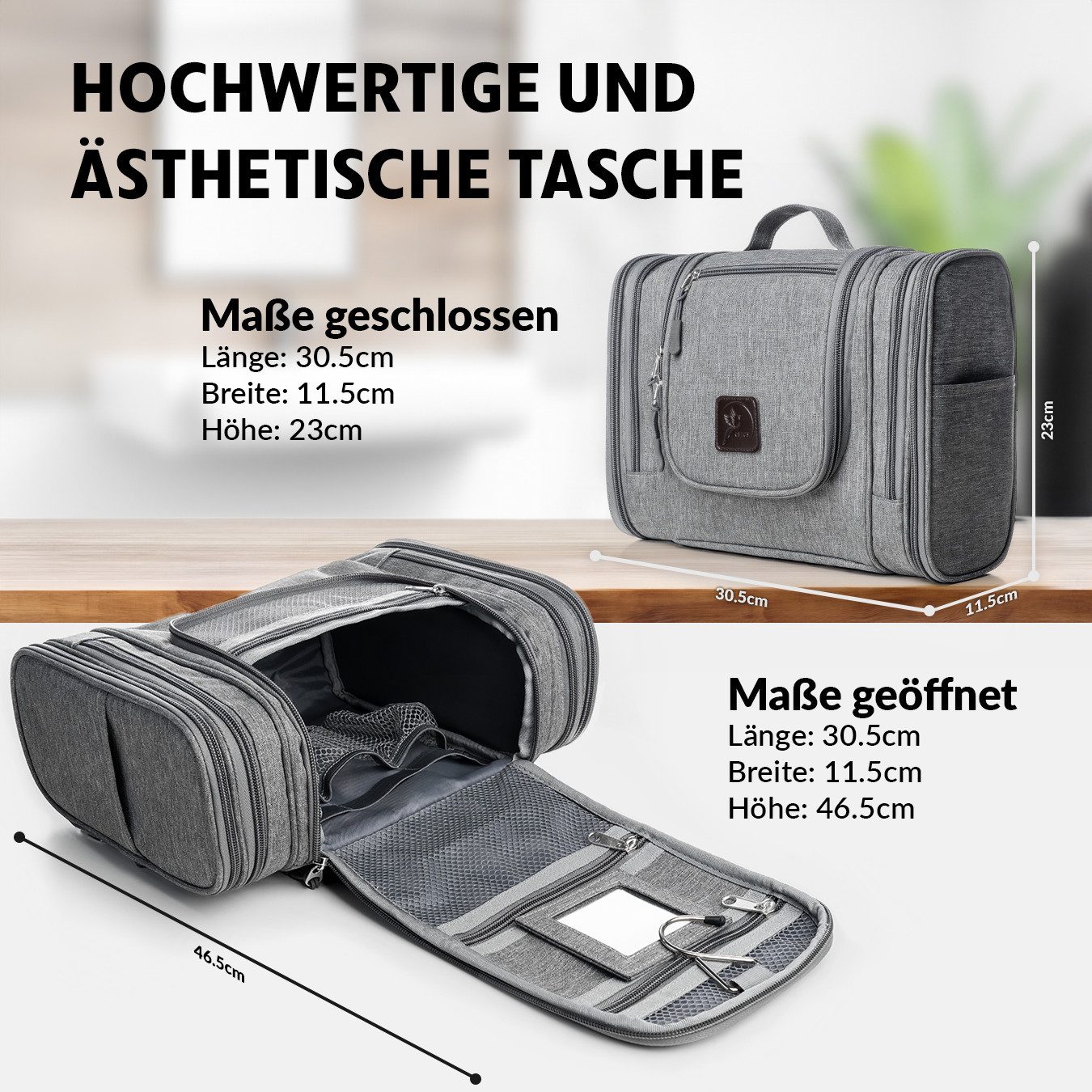 Obics Kulturbeutel XXL 8 Liter (Set, 2 Teilig), zum Aufhängen - Kosmetiktasche für Damen & Herren 10 Fächer – Bild 4 von 5