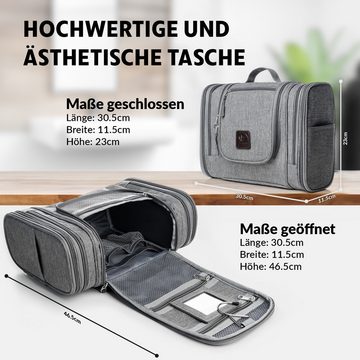 Obics Kulturbeutel XXL 8 Liter (Set, 2 Teilig), zum Aufhängen - Kosmetiktasche für Damen & Herren 10 Fächer