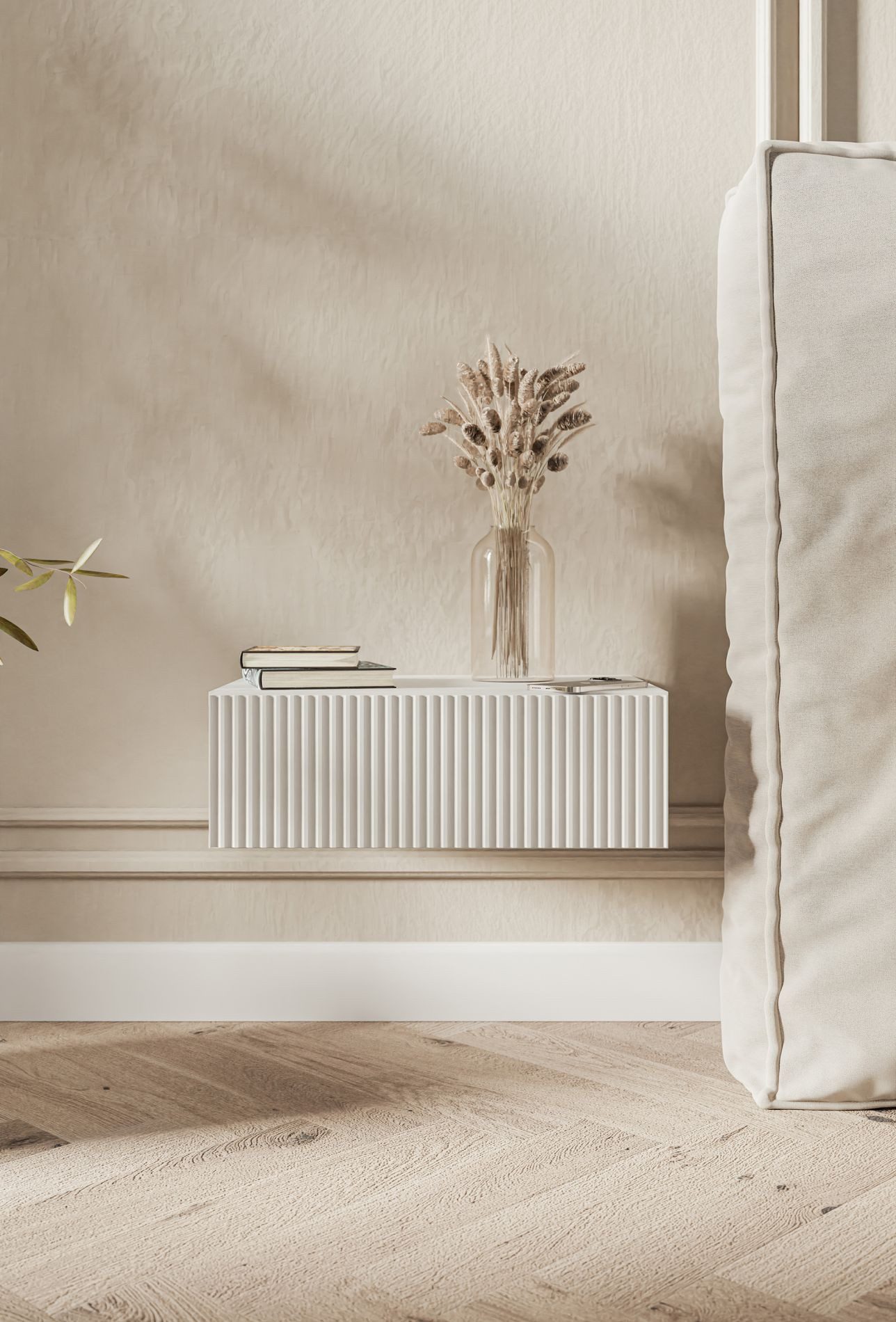 Selsey Nachttisch VELDIO, hängend mit Schublade und geriffelter Front günstig online kaufen