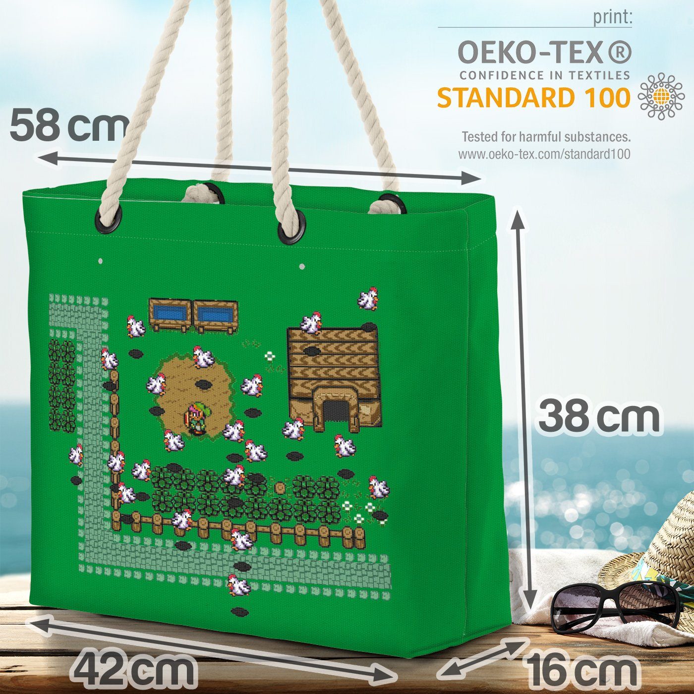Link zelda Bag Strandtasche VOID Shopper Beach Pixel (1-tlg), wii Hyrule Gamer boy Game grün