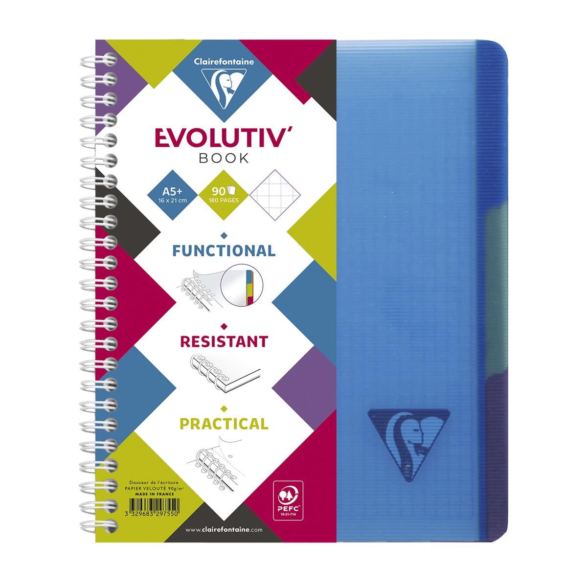 CLAIREFONTAINE Collegeblock Clairefontaine Spiralbuch Evolutiv'book, A5+, kariert