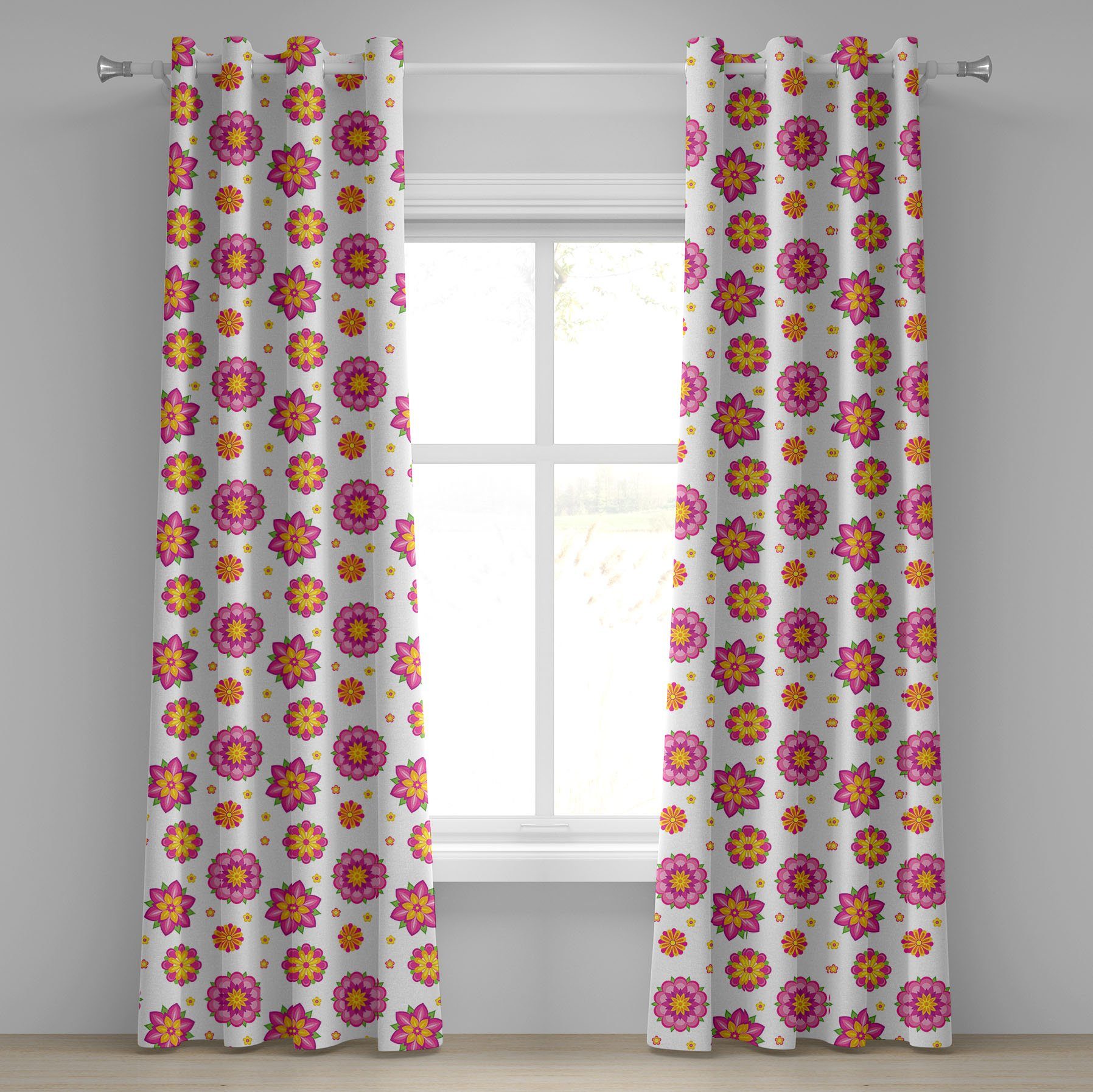 Gardine Dekorative 2-Panel-Fenstervorhänge für Schlafzimmer Wohnzimmer, Abakuhaus, Orange und Rosa Blumen-Blüte