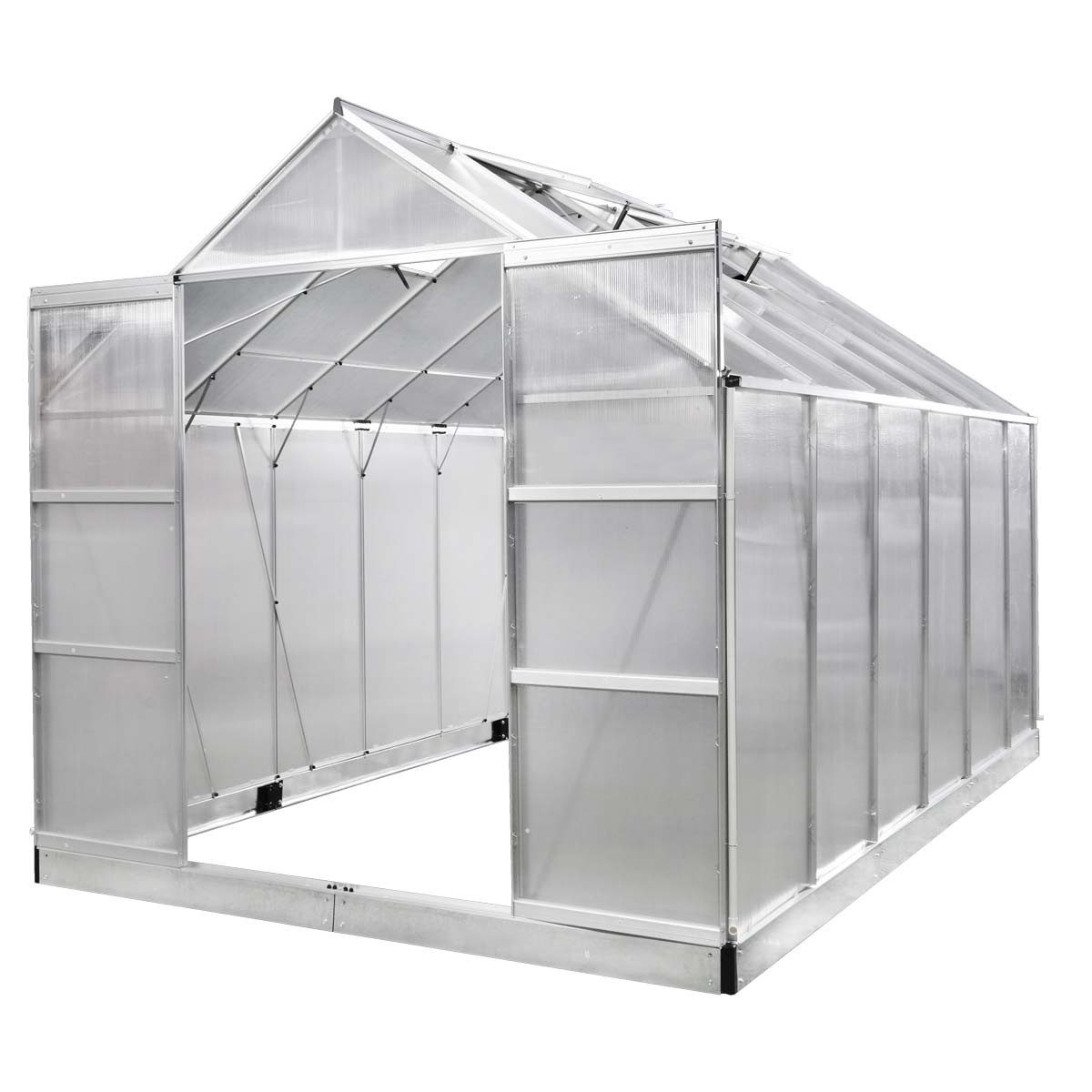 BRAST Gewächshaus ALU mit Fundament rostfrei 380x250x235cmTÜV geprüft, BxTxH: 250 x 380 x 235 cm, wetterfestes hochwertiges Aluminium, Temperaturbeständig, Wärmedämmend, Lichtbrechend & UV-stabilisiert