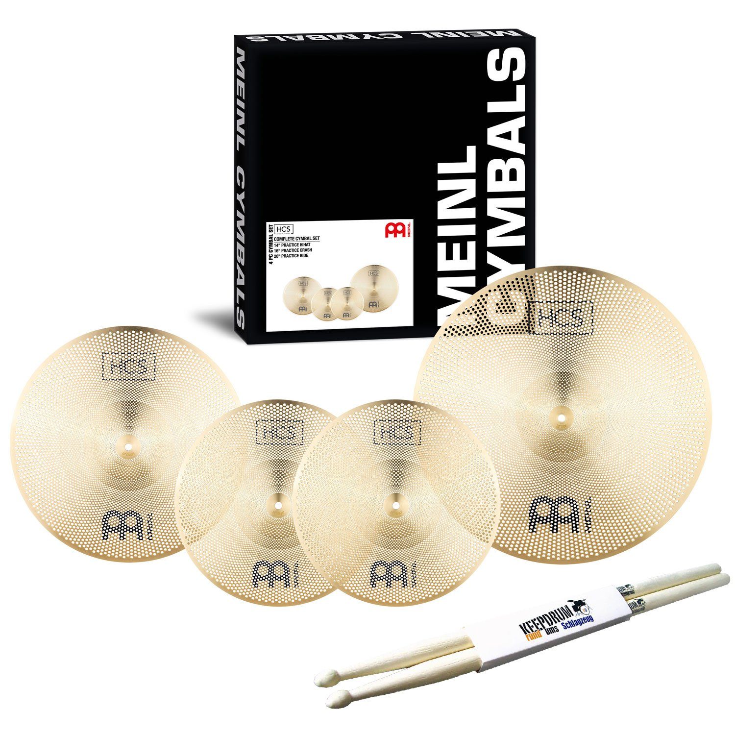 Becken Meinl P-HCS141620 Übungsbecken Set mit Schlagzeugstöcken