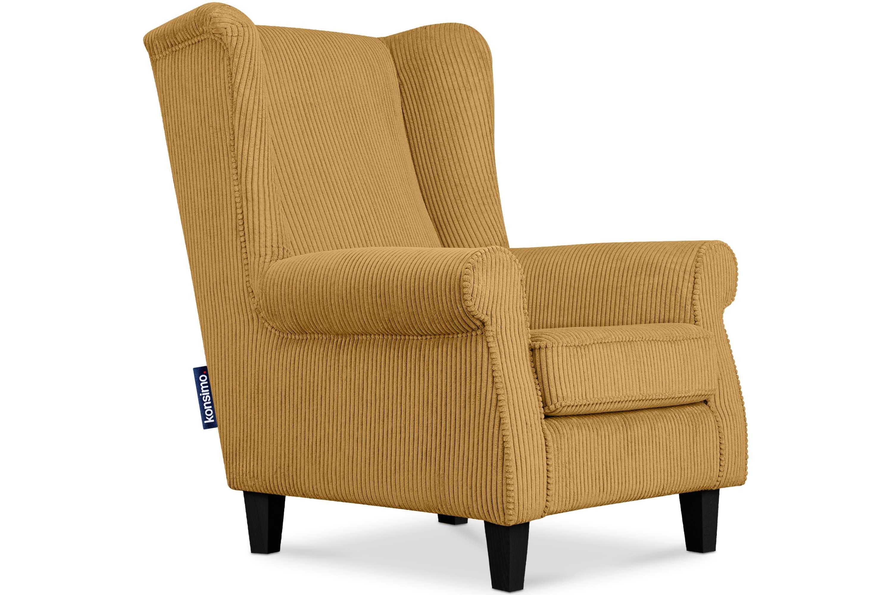 KONSIMO® Ohrensessel MILES Gepolsterter Sessel, mit Armlehnen, Massivholzbeine