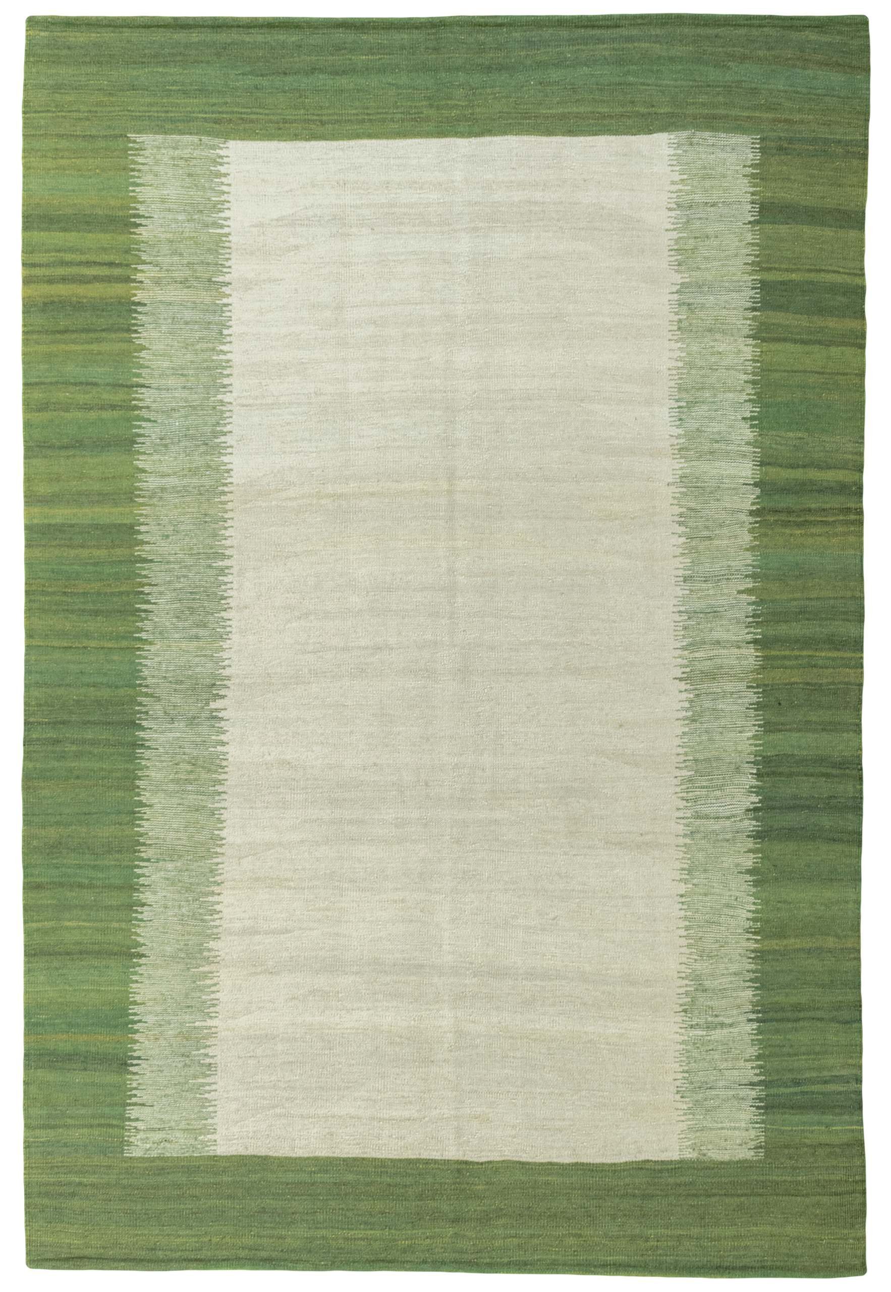 CABBEL Orientteppich 256x172 cm Kandou Grün Kelim Teppich Schurwolle Handgewebt Unikat, rechteckig, Höhe: 5 mm, 100% Schurwolle – weich und pflegeleicht