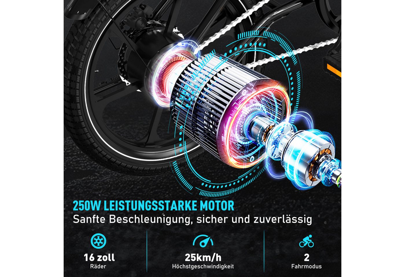 Thumbnail - HITWAY E-Bike Klapprad 16 zoll Elektrofahrrad E-Faltrad BK35S, Kettenschaltung, 250W Heckmotor, 324 Wh, (2 tlg), APP, Ma...