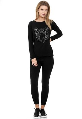 Decay Langarmshirt Longsleeve mit Leoparden - Aufdruck und Leo Flecken