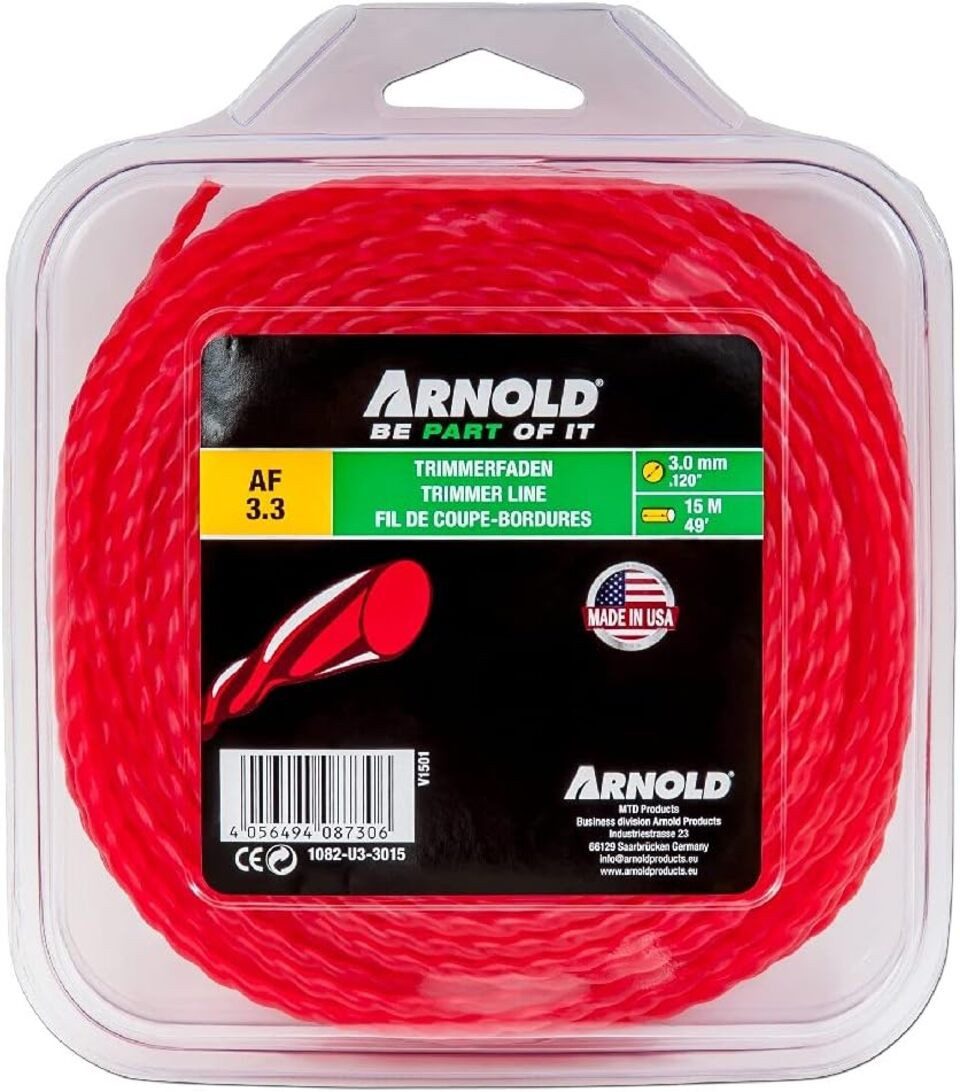 Arnold Trimmerfaden 1082-U3-3015 Trimmerfaden AF 3,3, 3,0mm x 15m, rot, rund, gedreht, (1-St)