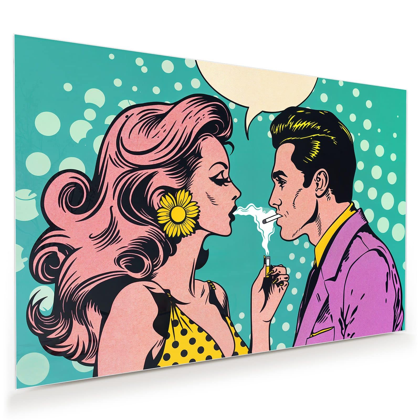 Primedeco Glasbild Wandbild Retro Pop Art Duo mit Aufhängung, Pop Art (21 verschiedene Größen, 1 St), Elegante Aufhängung