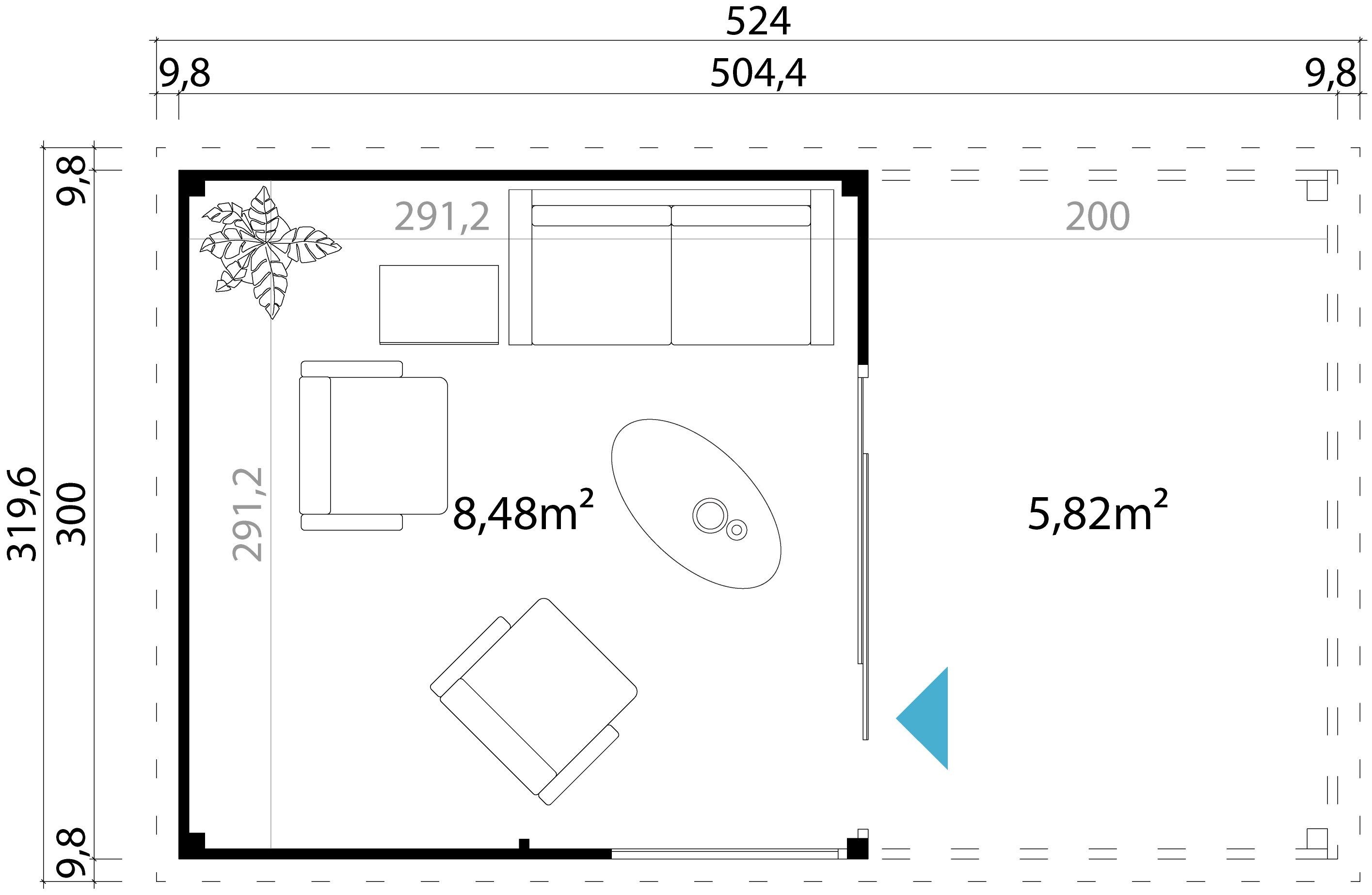 Gartenhaus 2044+2956 DOMEO (Set), 2 3000, cm, LASITA Lichtgrau x MAJA Dachverlängerung, Fundamentmass mit LICHTGRAU/ANTHRAZIT, 524x319,6 BxT: