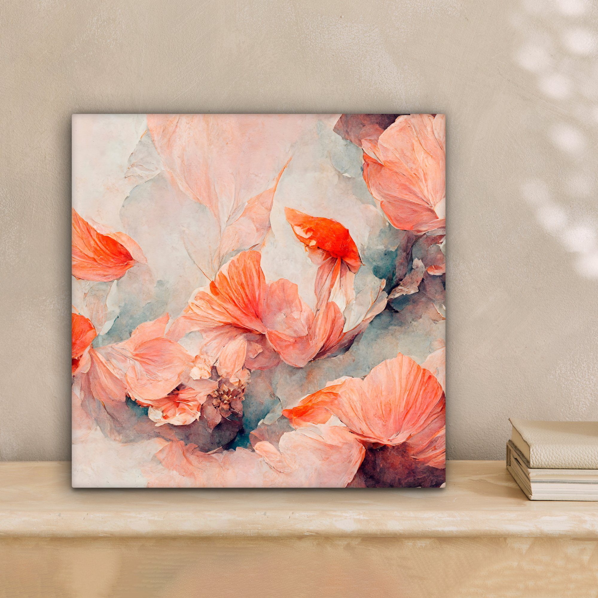 OneMillionCanvasses® Leinwandbild Blumen - Blätter - Pflanzen - Rosa, Fotodruck (1 St), Wandbild, Deko Schlafzimmer Wohnzimmer Flur 20x20 cm
