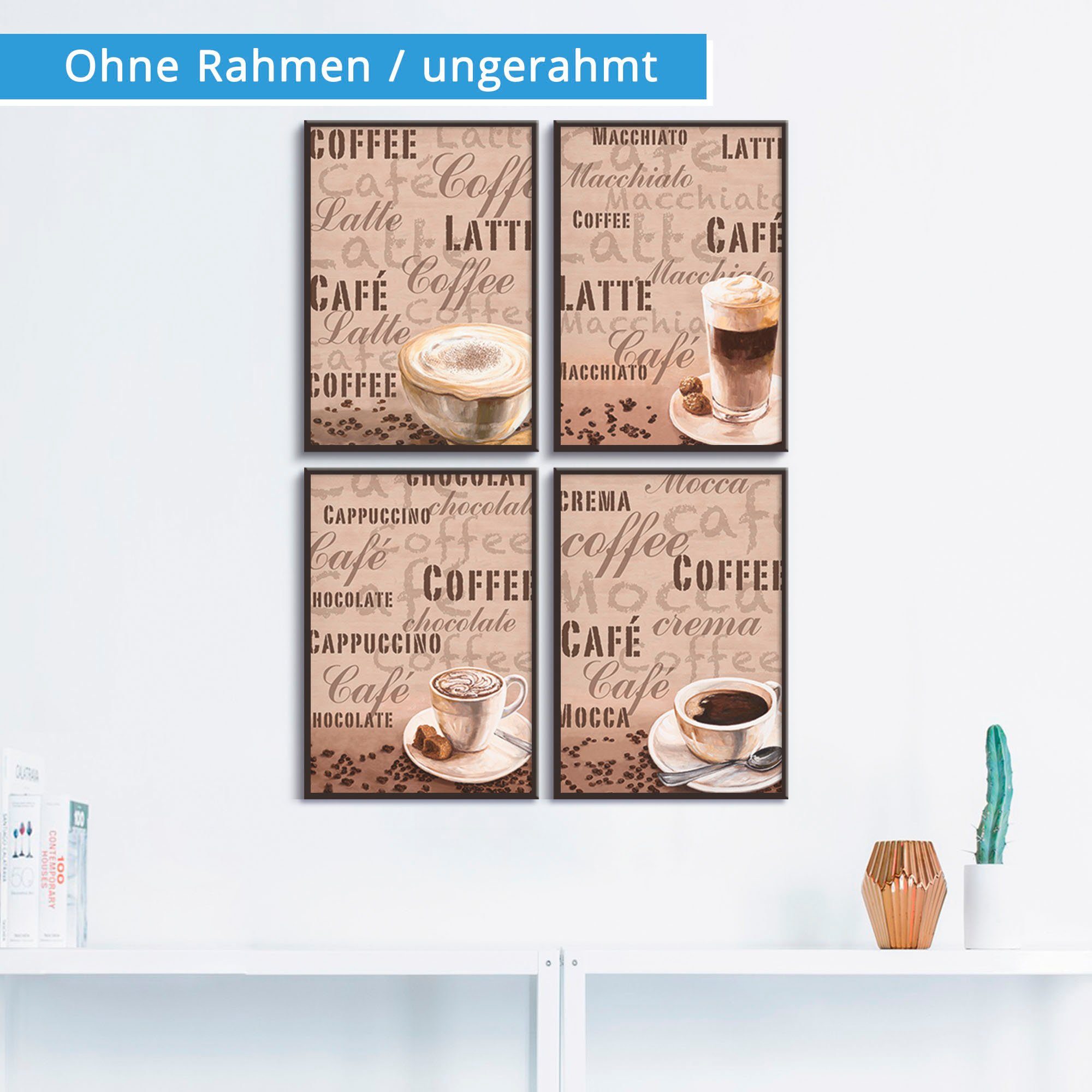 Artland Poster Milchkaffee Latte MacchiatoChocolate, Getränke (4 St), Poster,  Wandbild, Bild, Wandposter | Poster