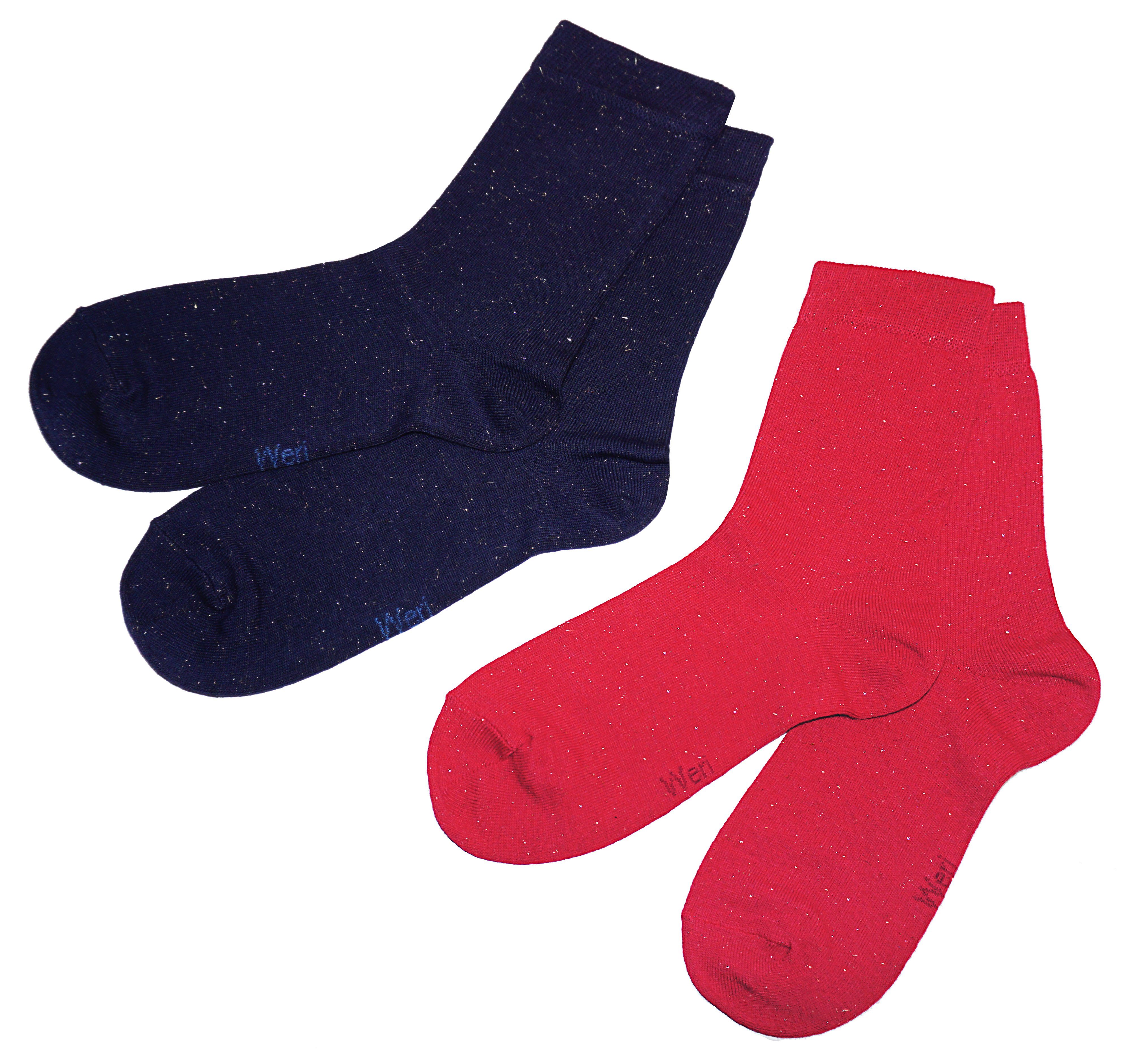WERI SPEZIALS Strumpfhersteller GmbH Basicsocken Damen Socken 2-er Pack >>Metallic<< aus Baumwolle