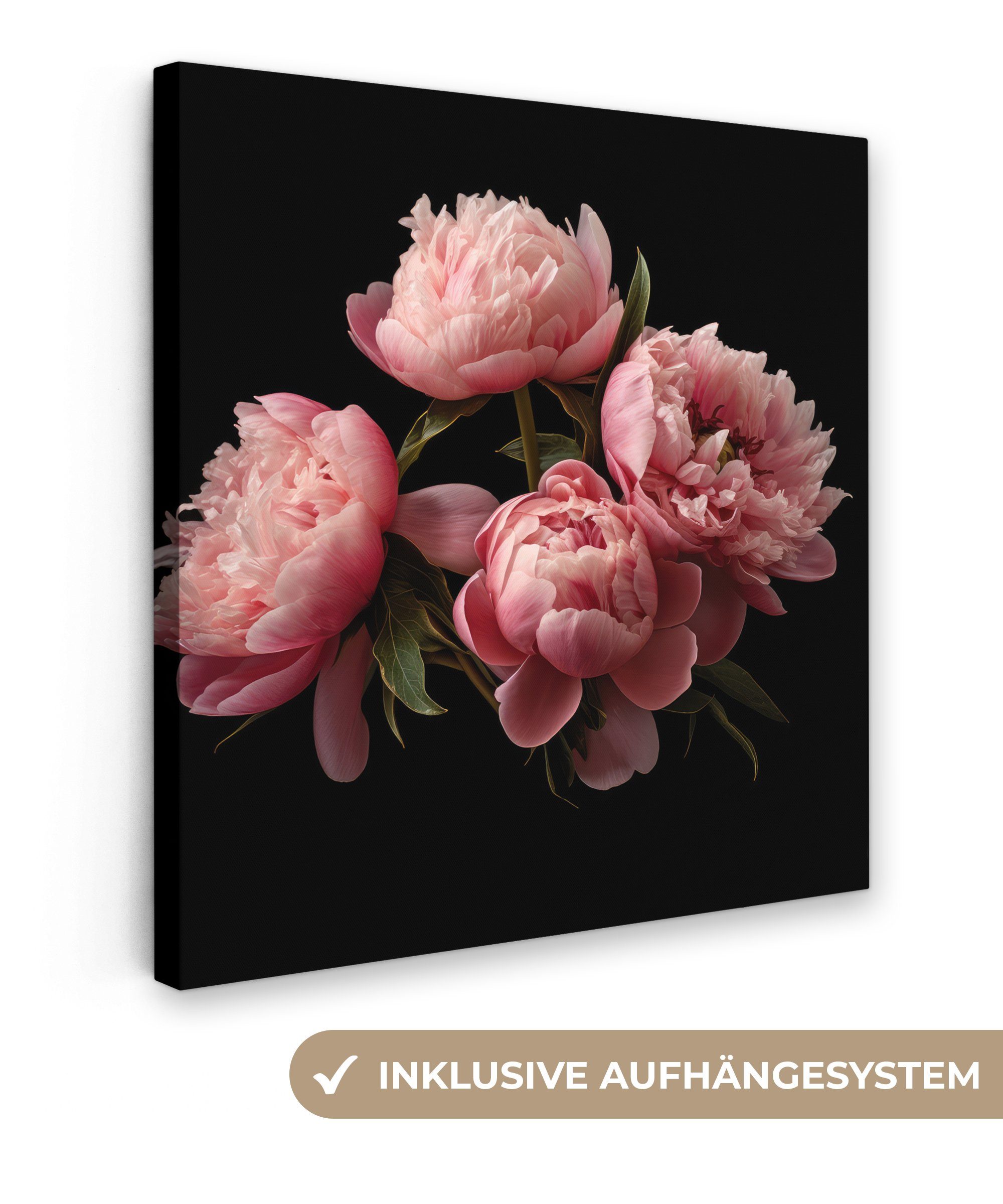 OneMillionCanvasses® Leinwandbild Blumen - Pfingstrose - Rosa - Botanisch - Natur, (1 St), Leinwand Bilder für Wohnzimmer Schlafzimmer, 20x20 cm