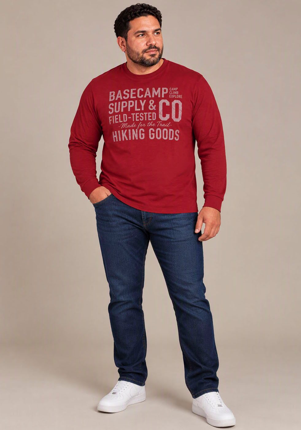 Man's World Plus Rundhalsshirt auch in Grosse Größen bis Gr. 7XL Regular Fit, Langarm, bedruckte Optik, für Casualmode – Bild 5 von 5