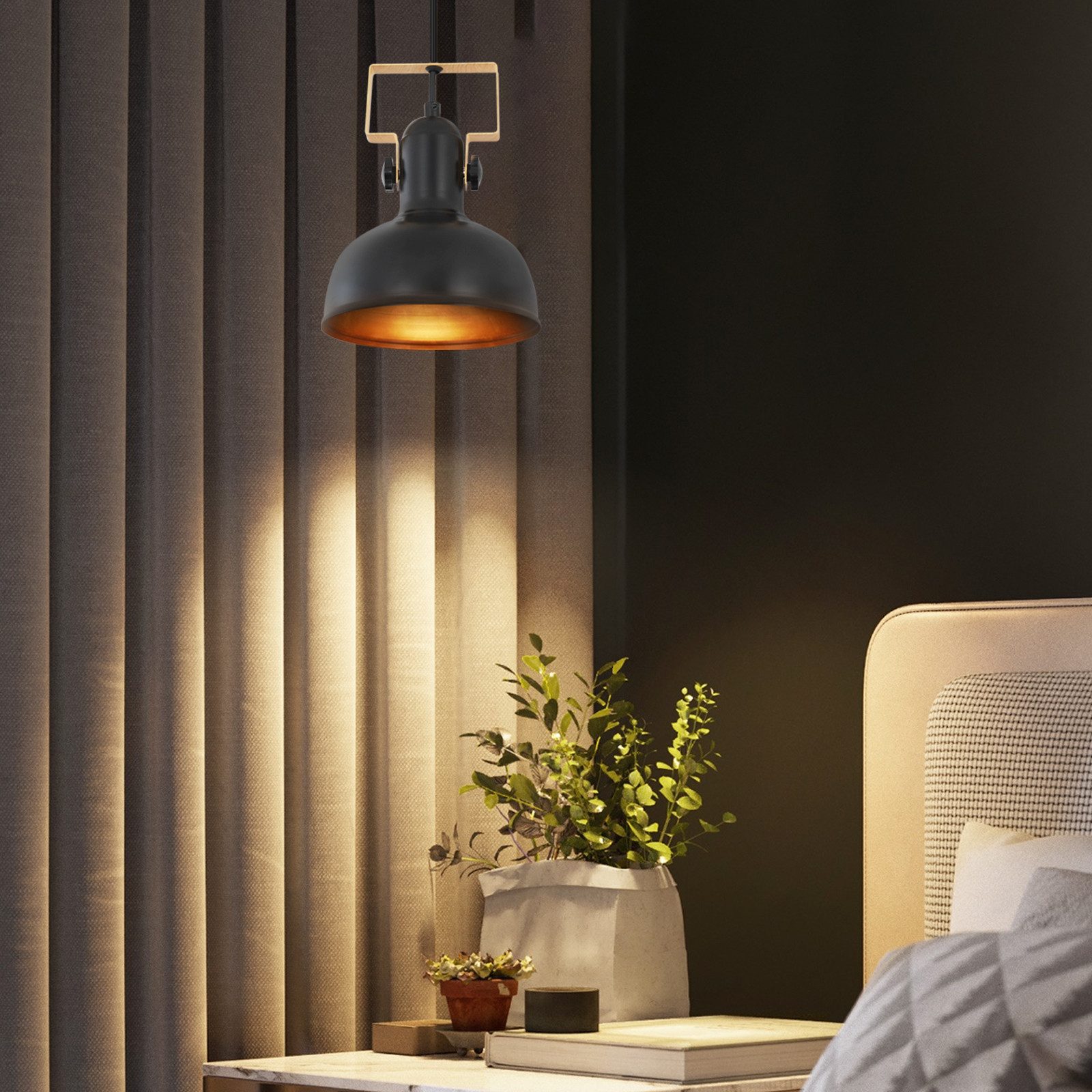 ZMH Pendelleuchte Eisen Schwarz E27 1/3-flammig höhenverstellbar für Esszimmer, 1-flammig, ohne Leuchtmittel, E27-Fassung, 25 W, ohne Leuchtmittel, Industrial – Bild 4 von 5