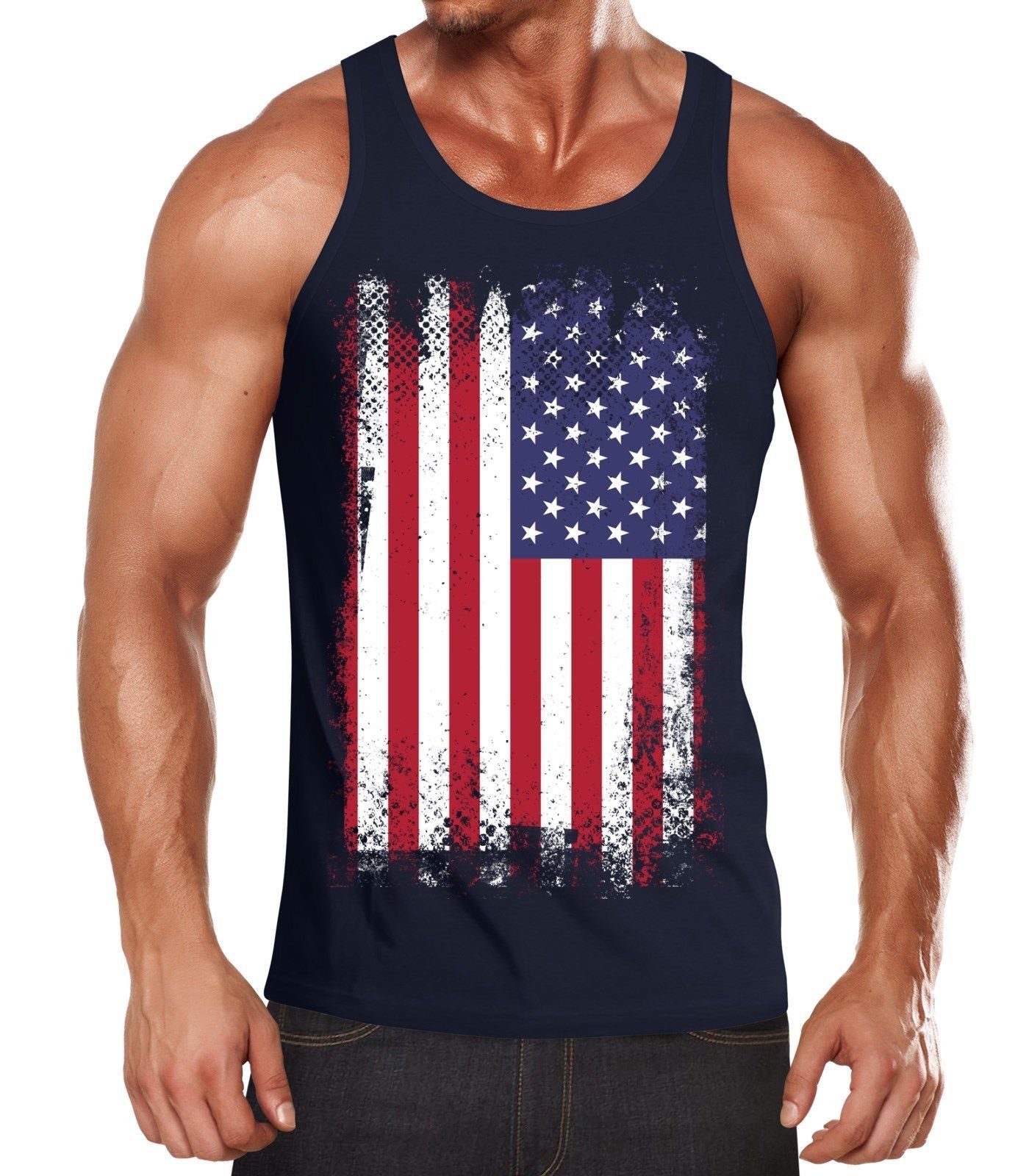 MoonWorks Tanktop Herren Tanktop Tank Top - Amerika USA Flagge - Body Fit MoonWorks® mit Print
