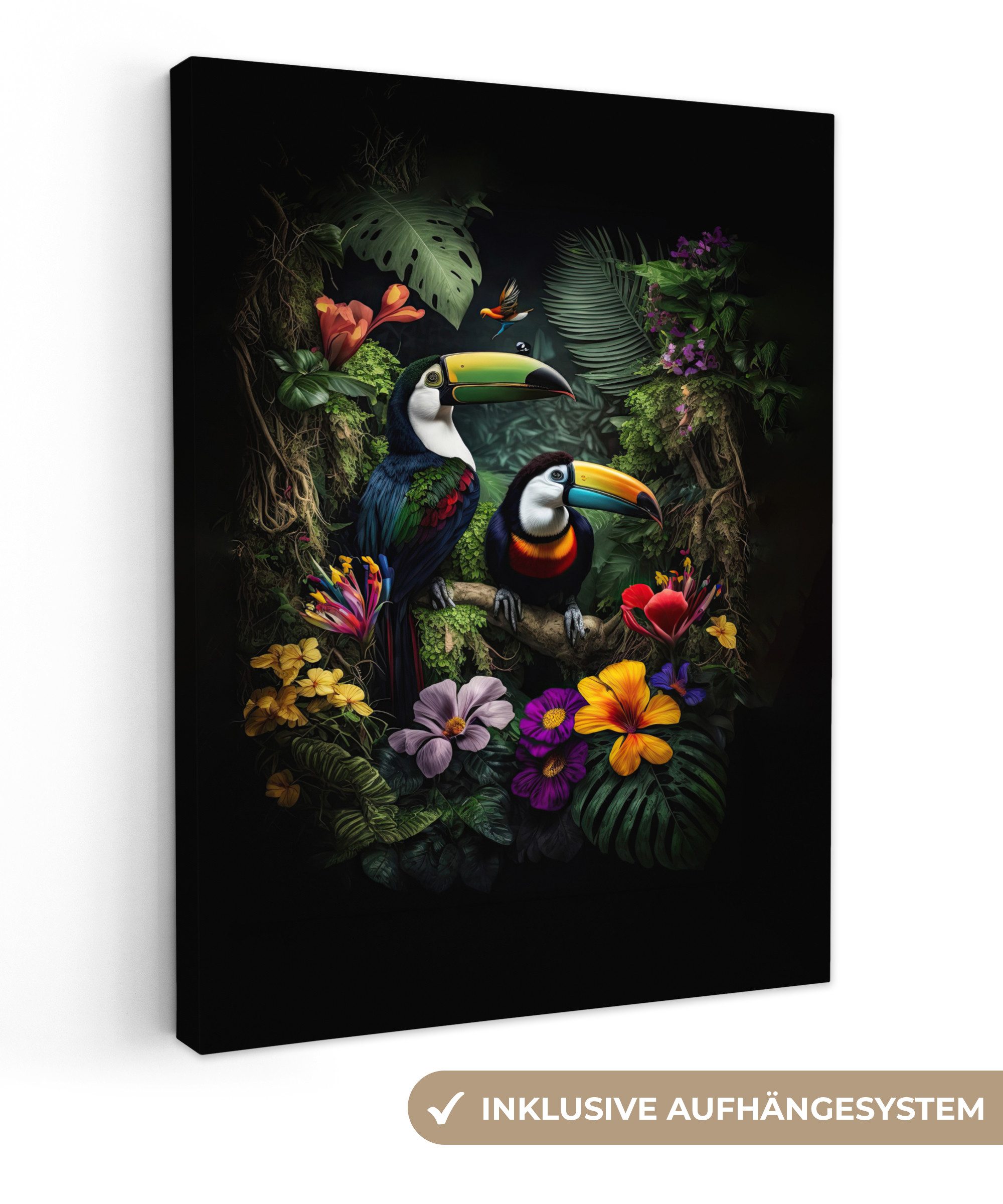 OneMillionCanvasses® Leinwandbild Tukan - Blumen - günstig online kaufen