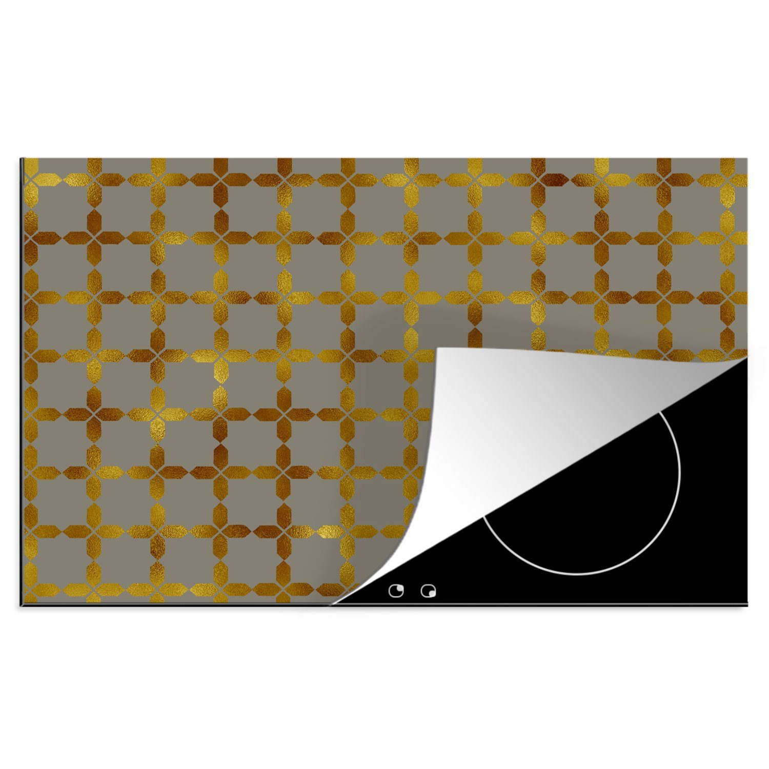 Gold Herdblende-/Abdeckplatte Vinyl, - küche, - Muster MuchoWow 81x52 tlg), (1 für Induktionskochfeld die cm, Ceranfeldabdeckung Grau, - Quadratisch Schutz