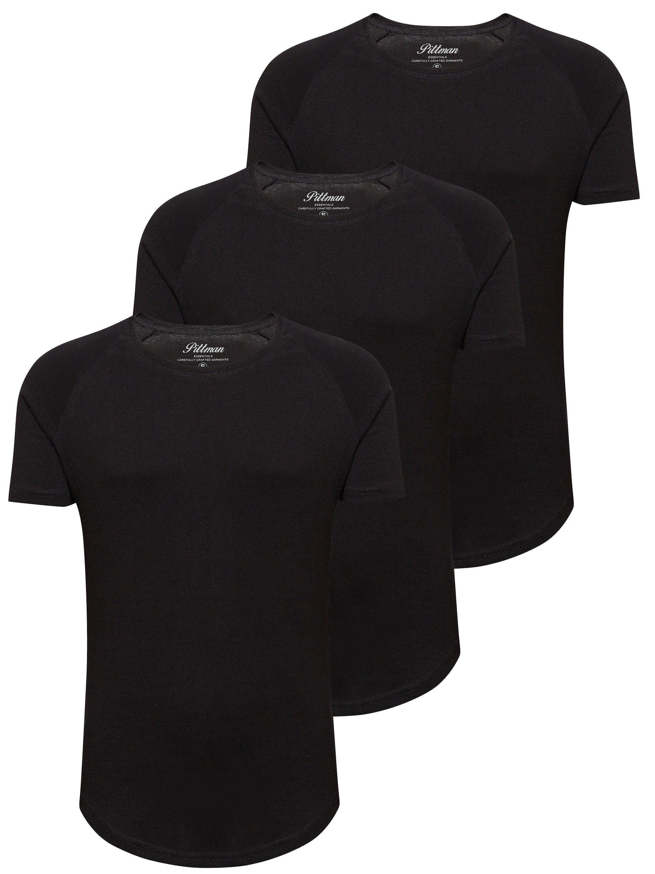 Pittman T-Shirt 3-Pack Herren T-Shirt Finn (Set, 3er-Pack) Oversize Rundhals T-Shirt Schwarz (Black 1640073)