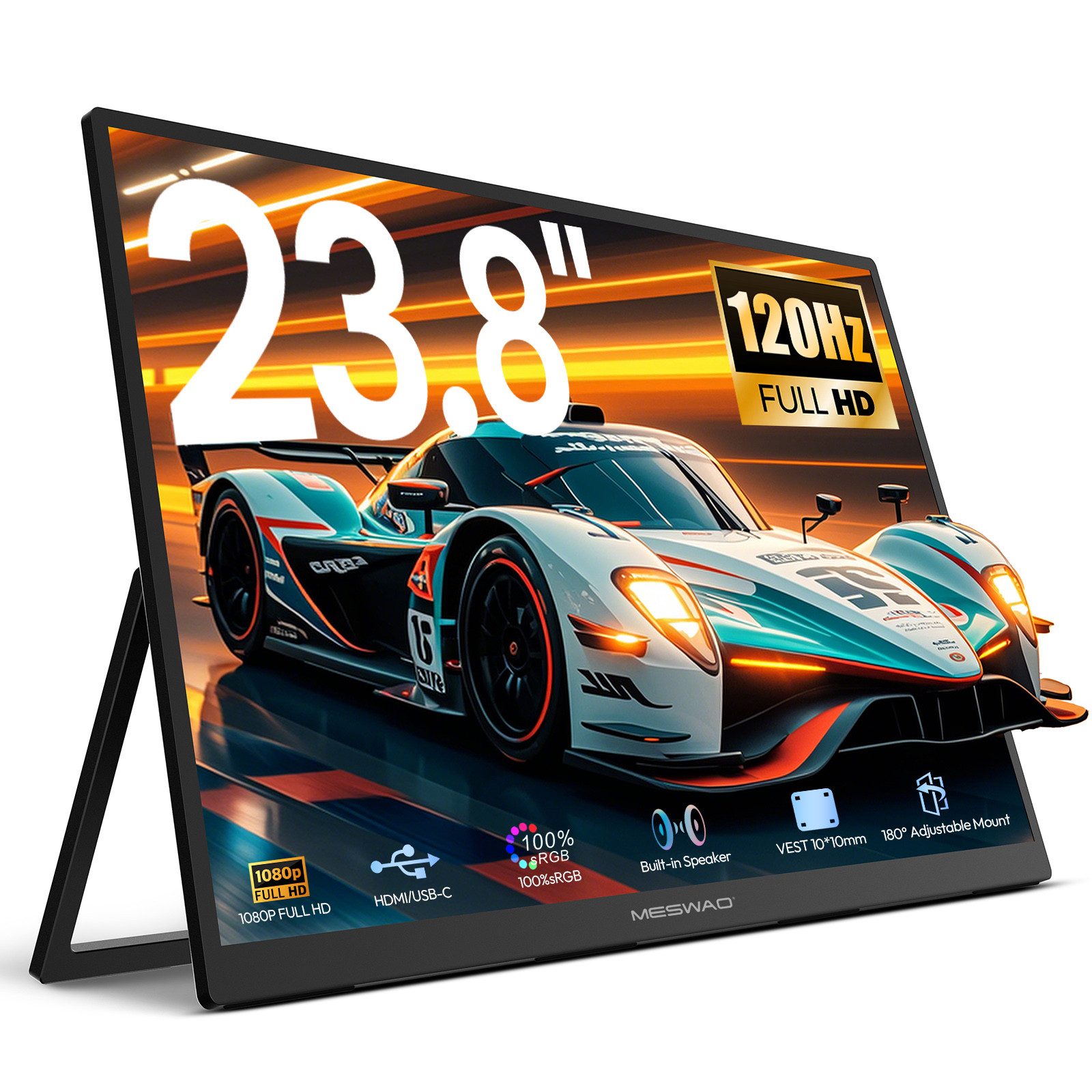 MESWAO Portable Monitor 23,8 Zoll 120Hz FHD IPS, 100% sRGB USB-C HDMI Handy-Ersatz Display