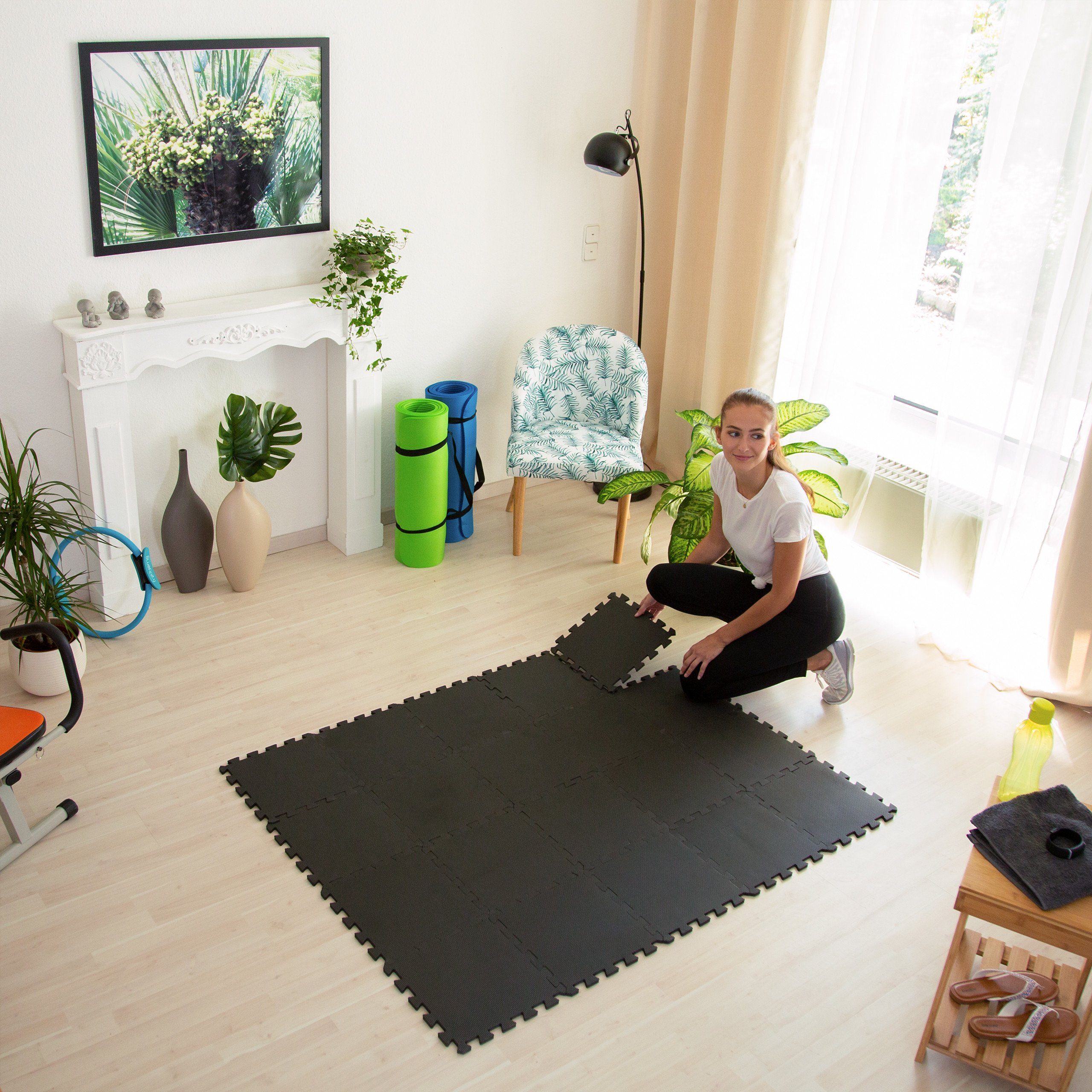 relaxdays Bodenmatte 48 x Bodenschutzmatte Fitnessgeräte Set (24-St) – Bild 3 von 5
