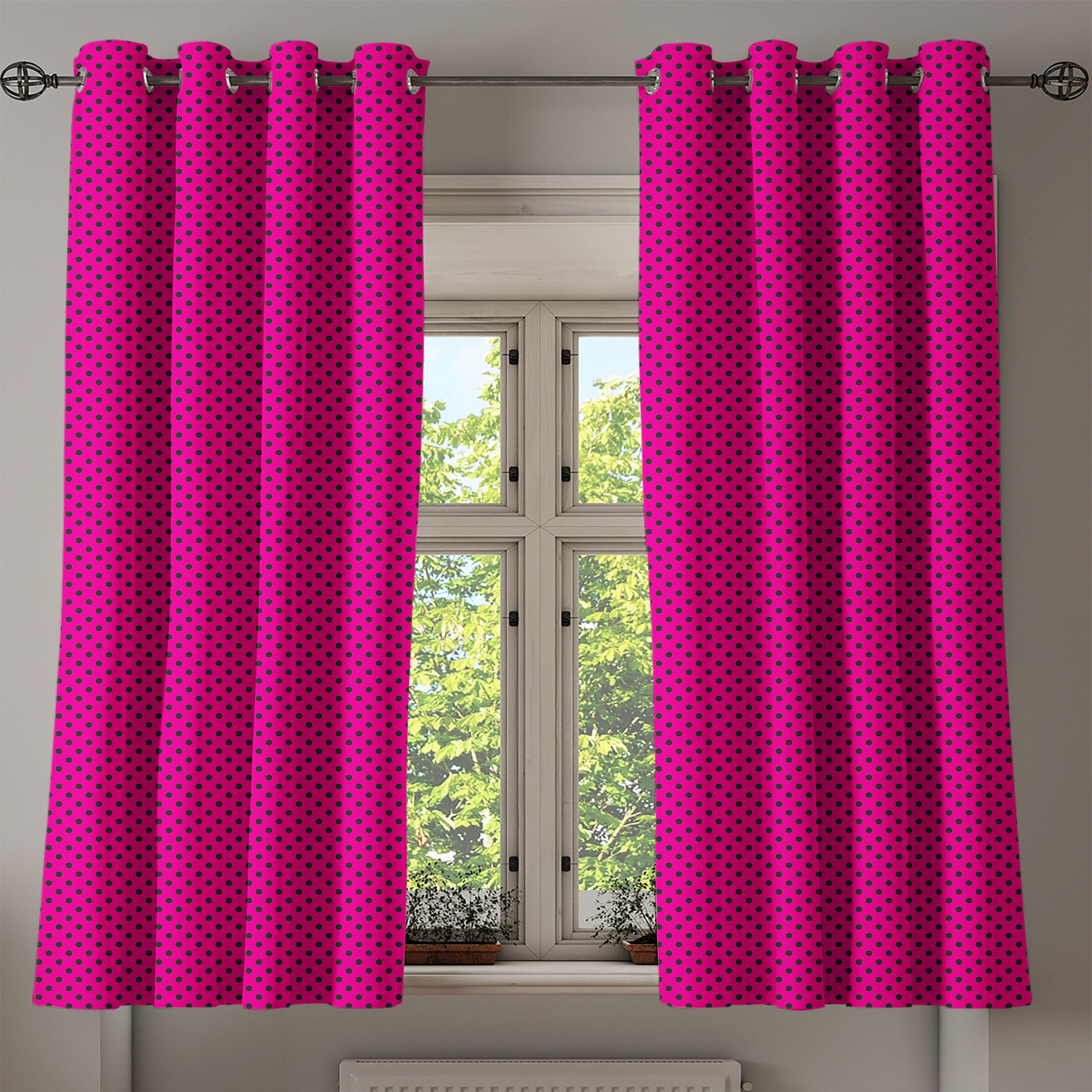 Pop-Art Hot Abakuhaus, Dekorative inspiriert Gardine Pink Schlafzimmer Wohnzimmer, Dots 2-Panel-Fenstervorhänge für