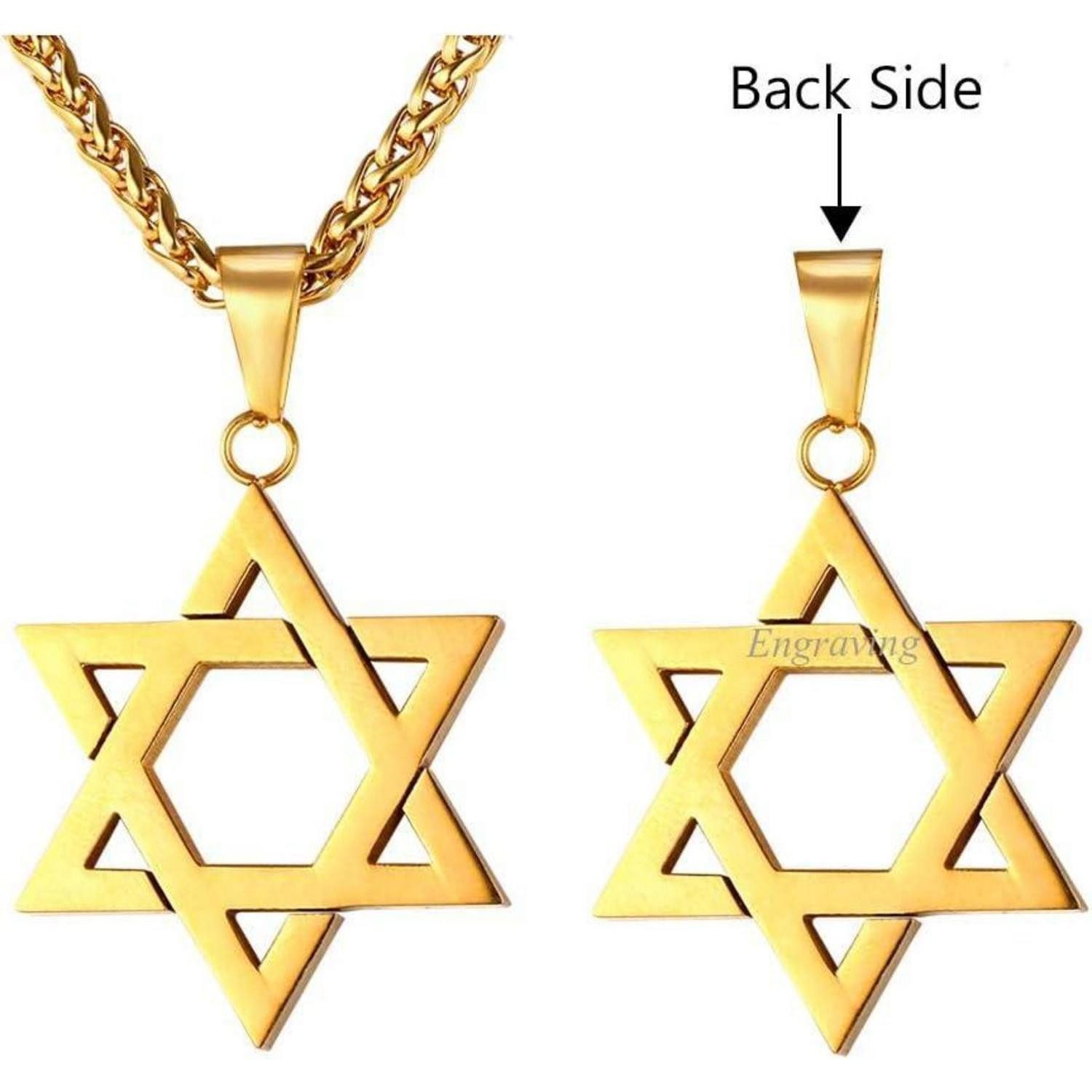LuxusKollektion Sternanhänger Halskette Herren Edelstahl Davidstern Symbol Gold Personalisiert