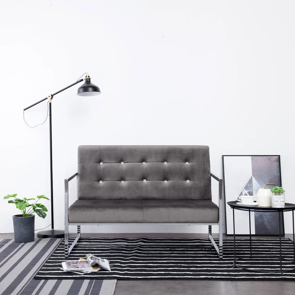 vidaXL Sofa 2-Sitzer-Sofa mit Armlehnen Dunkelgrau Chrom und Samt | Alle Sofas