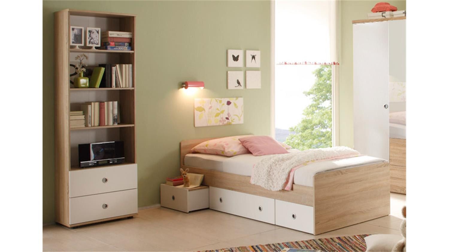 Bega Consult Jugendzimmer-Set Jugendzimmer Wiki 7-tlg Sonoma Eiche Dekor und Weiß, (7-tlg) – Bild 4 von 4