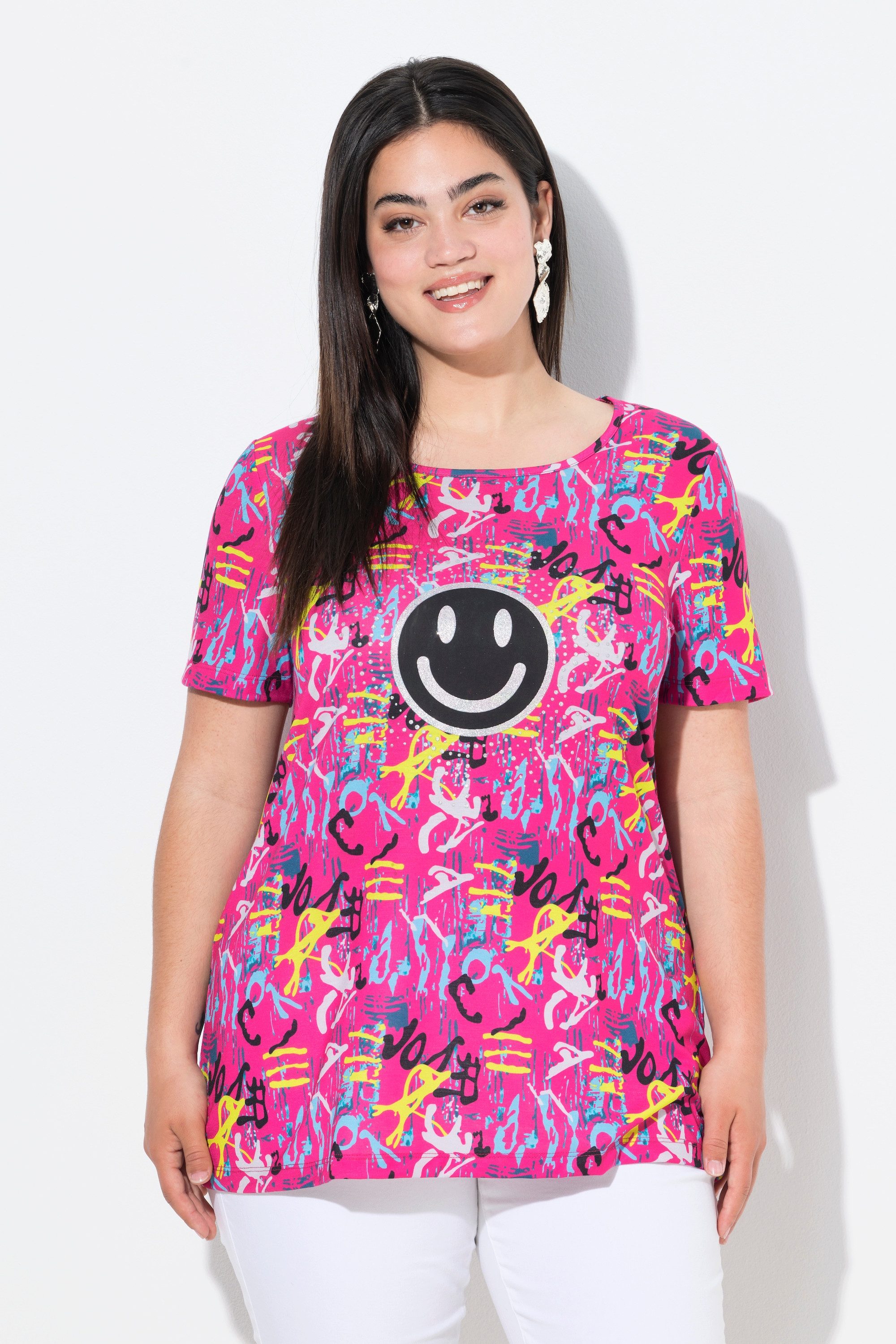 T-Shirt T-Shirt Smiley auf Buchstabenmuster