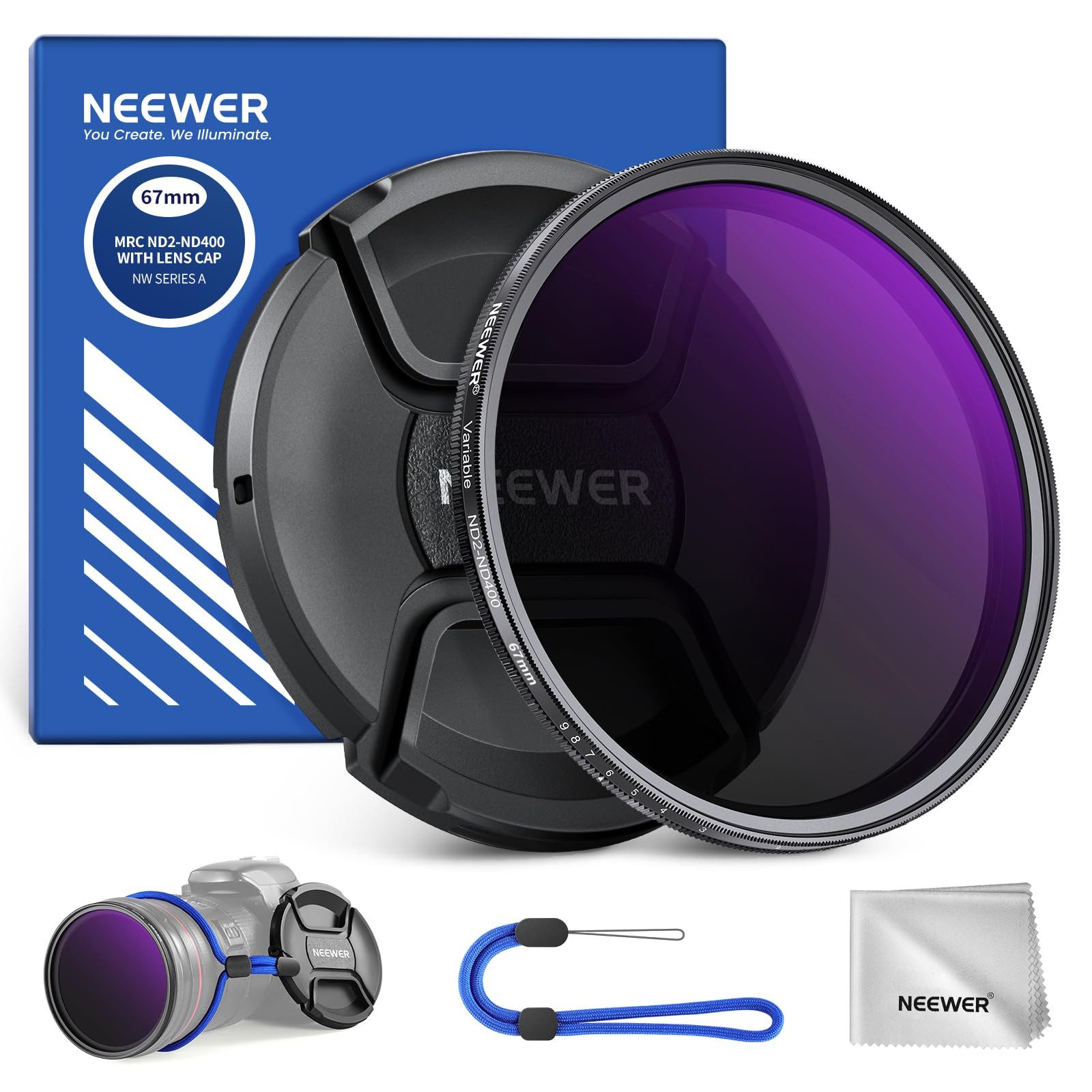 Neewer NW SERIES A 67mm ND2-400 (1-9 Stufen) Variabler ND Filter Graufilter (mit Objektivdeckel Trageband, mehrschichtiges optisches Glas)
