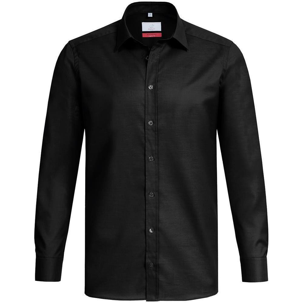 GREIFF Langarmhemd Greiff Modern with 37.5® Herren Langarm Kent Regular Schwarz