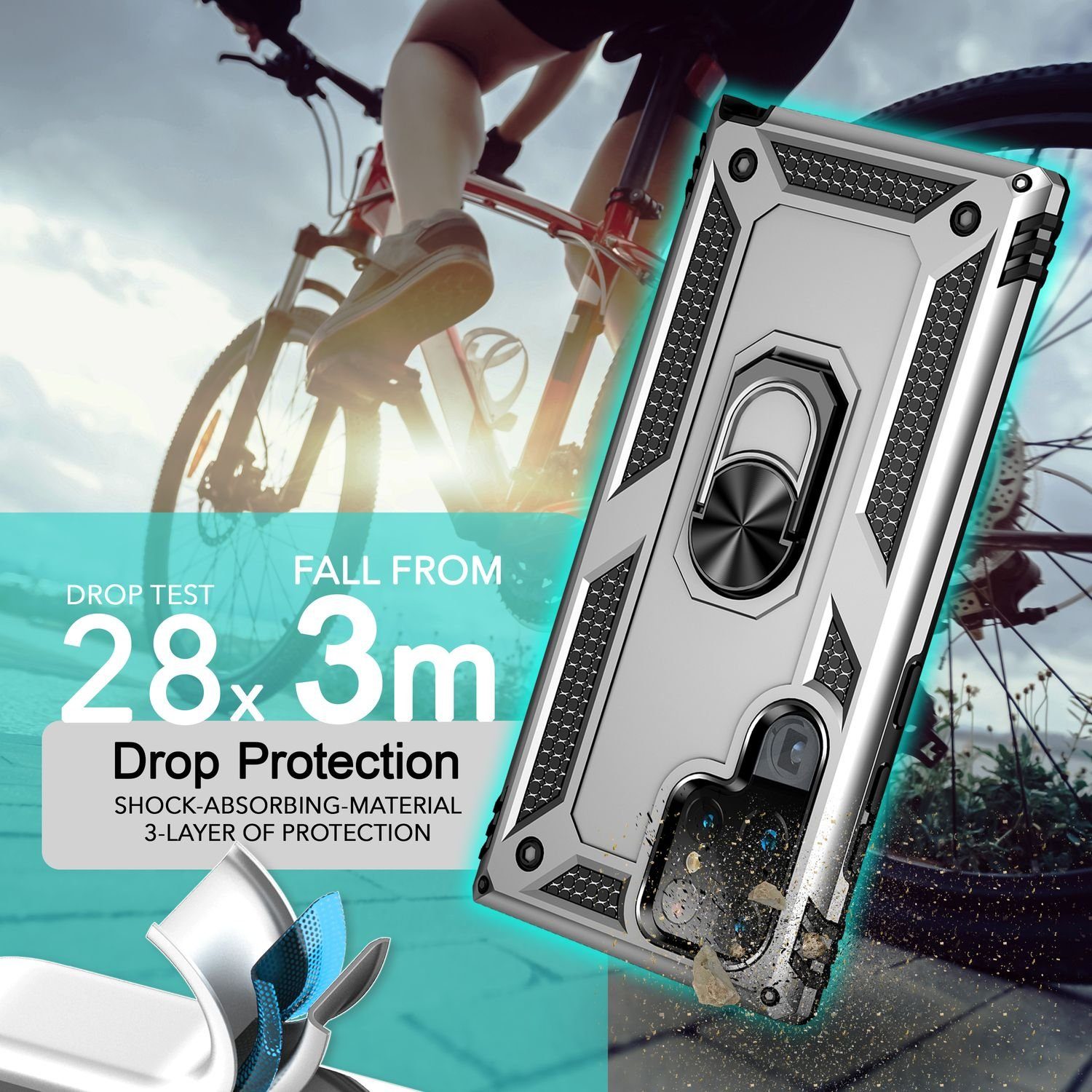 Nalia Smartphone-Hülle Samsung Galaxy S24 Ultra 17,3 cm (6,8 Zoll), Military Style Hülle mit Ring / Extrem Schützend / Outdoor Panzer Case