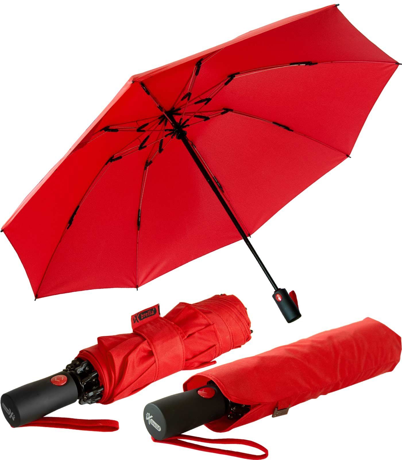 iX-brella Taschenregenschirm Reverse umgekehrt öffnender Fiberglas-Automatiksch, mit bunten stabilen Speichen rot