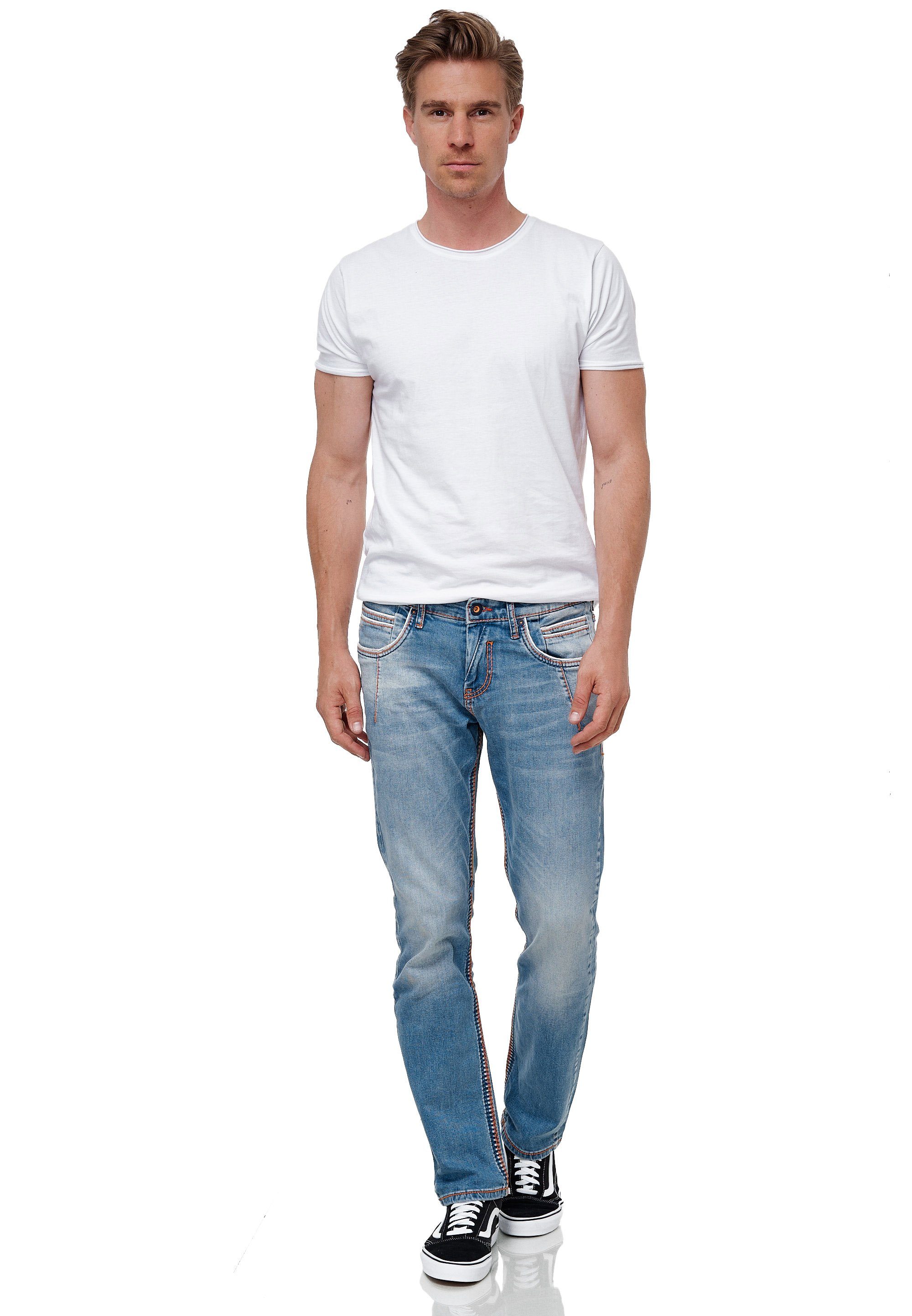 Rusty Neal modischer Straight-Jeans Used-Optik in