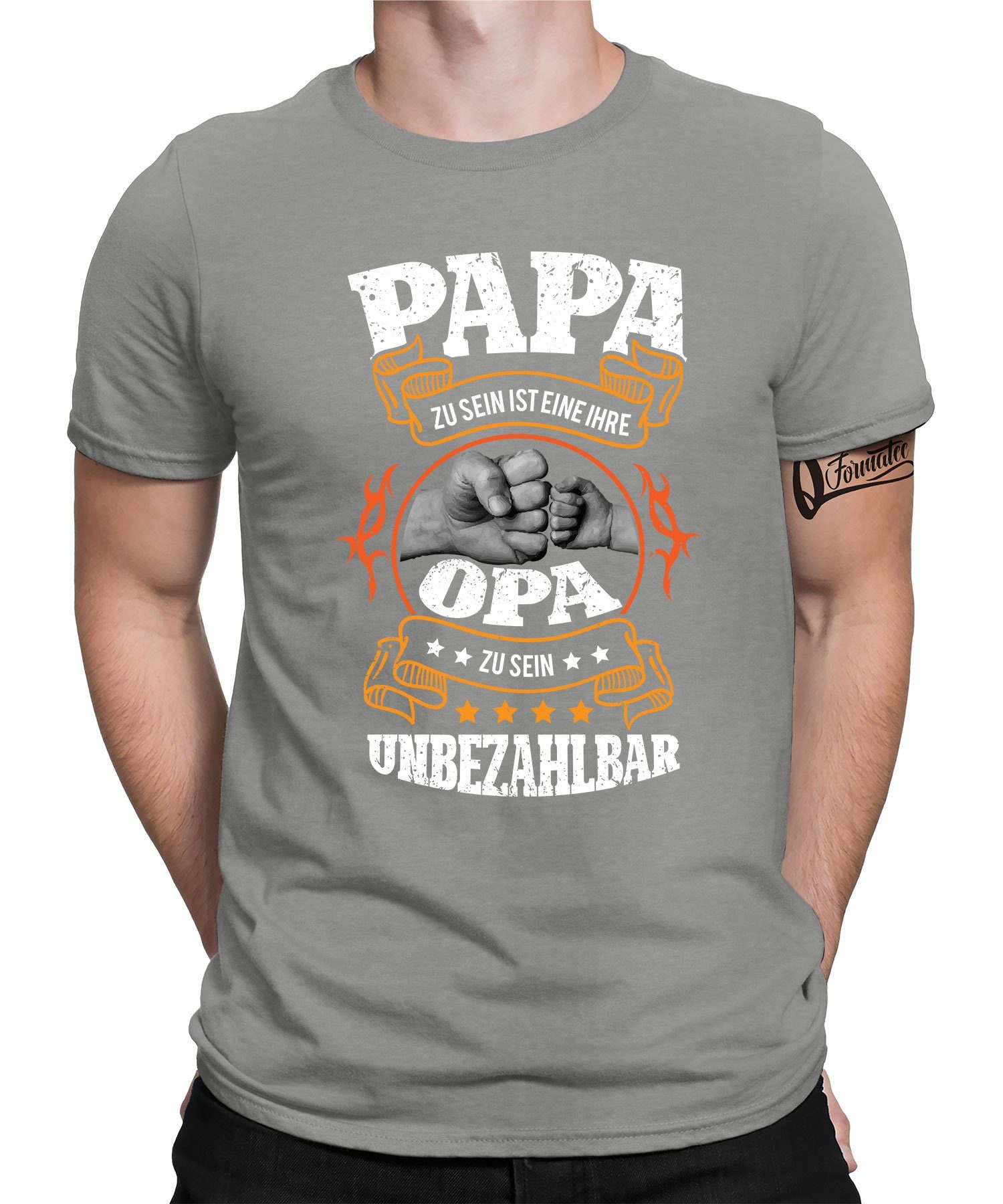 Quattro Formatee Kurzarmshirt Papa Opa - Großvater Vatertag Herren T-Shirt (1-tlg) Heather Grau