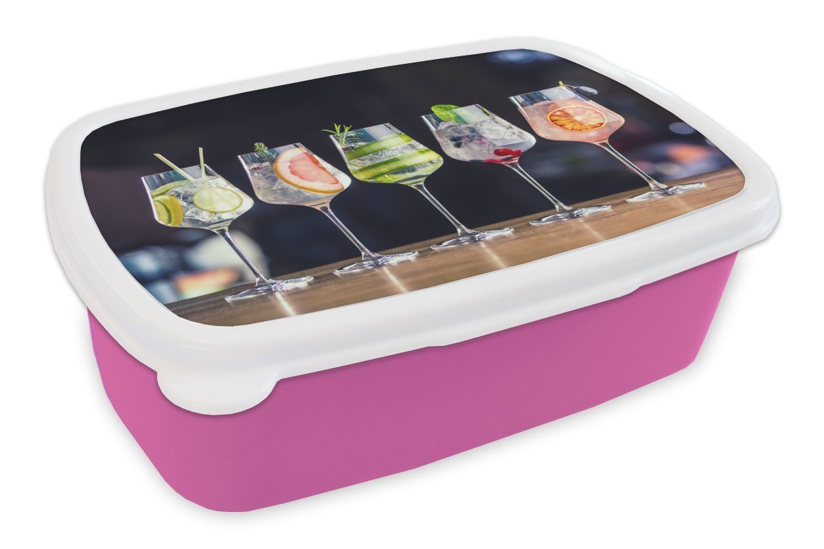 MuchoWow Lunchbox Cocktail - Weinglas - Restaurant - Sommer, Kunststoff, (2-tlg), Brotbox für Erwachsene, Brotdose Kinder, Snackbox, Mädchen, Kunststoff rosa
