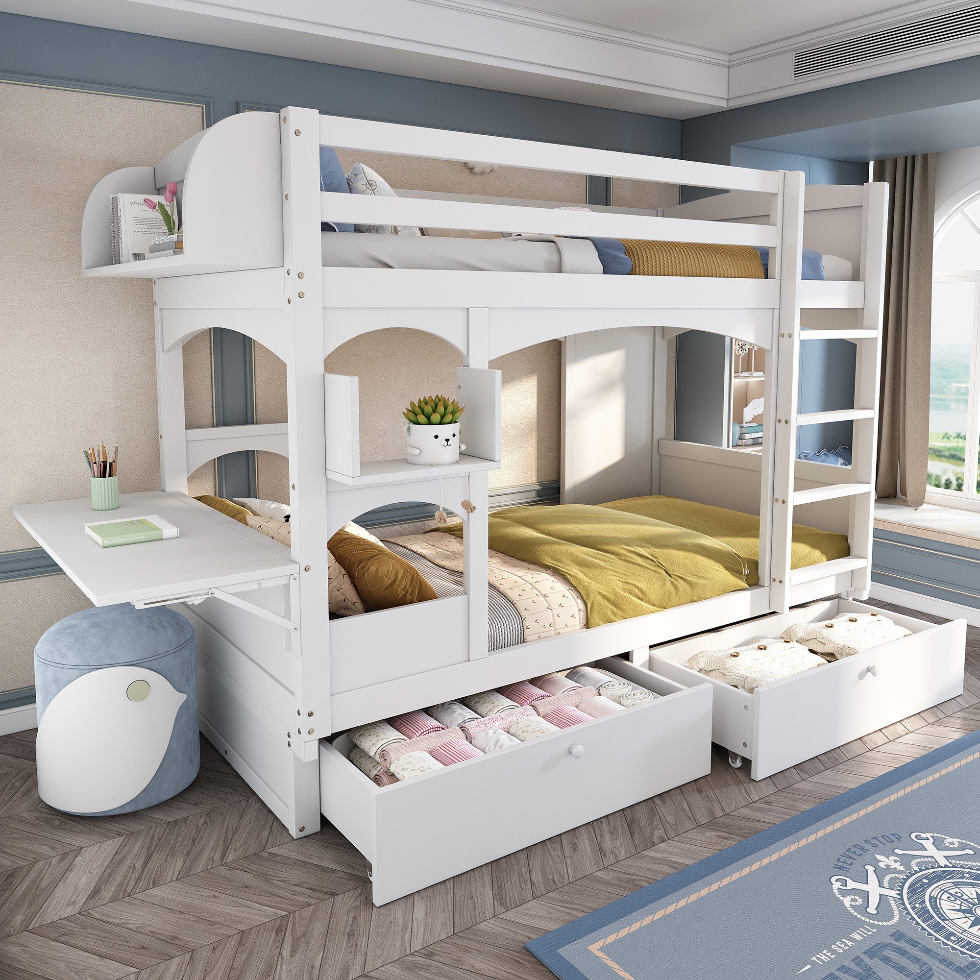 Flieks Etagenbett, Kinderbett mit klappbarem Schreibtisch, günstig online kaufen
