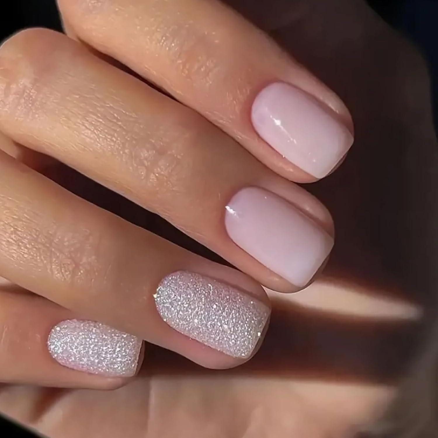 LuxusKollektion Kunstfingernägel 24 Press on Nägel Kurz Glitzer Rosa French Künstliche Nägel Glossy
