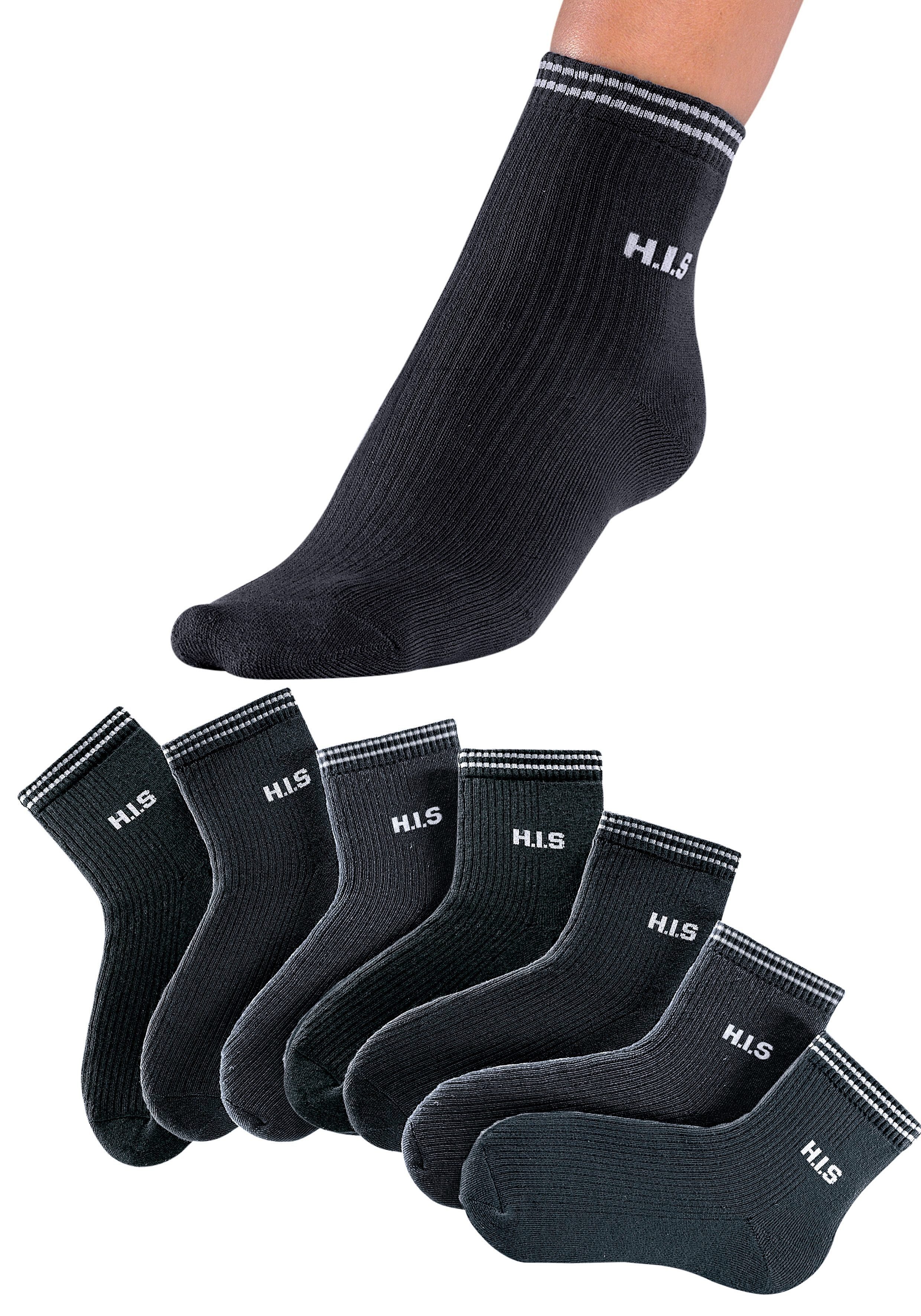 H.I.S Kurzsocken Damen Vollfrottee Socken mit Rippstruktur (Packung, 7-Paar) atmungsaktive Baumwolle
