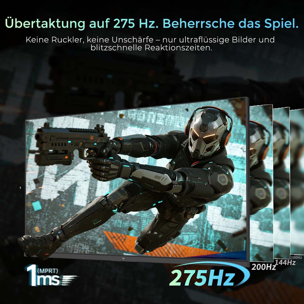 KTC H27E8 27 Zoll QHD 240Hz Gaming-Monitor (2560 × 1440 px, 1 ms Reaktionszeit, 240 Hz, FAST IPS, übertaktet auf 275 Hz, HDR400 & 400 cd/m², FreeSync & G-Sync)